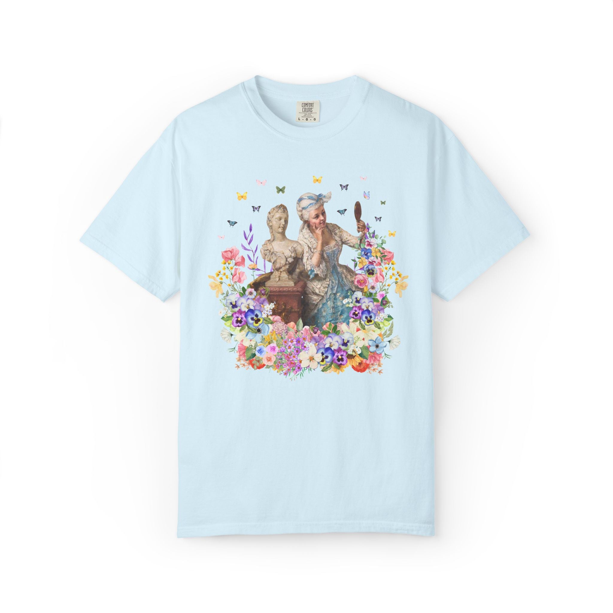 Classic Art History Statue Lover Tee Shirt for Artist Who Loves Roman History, Rococo Aesthetic Girly Maximalist Flower Collage T-Shirt