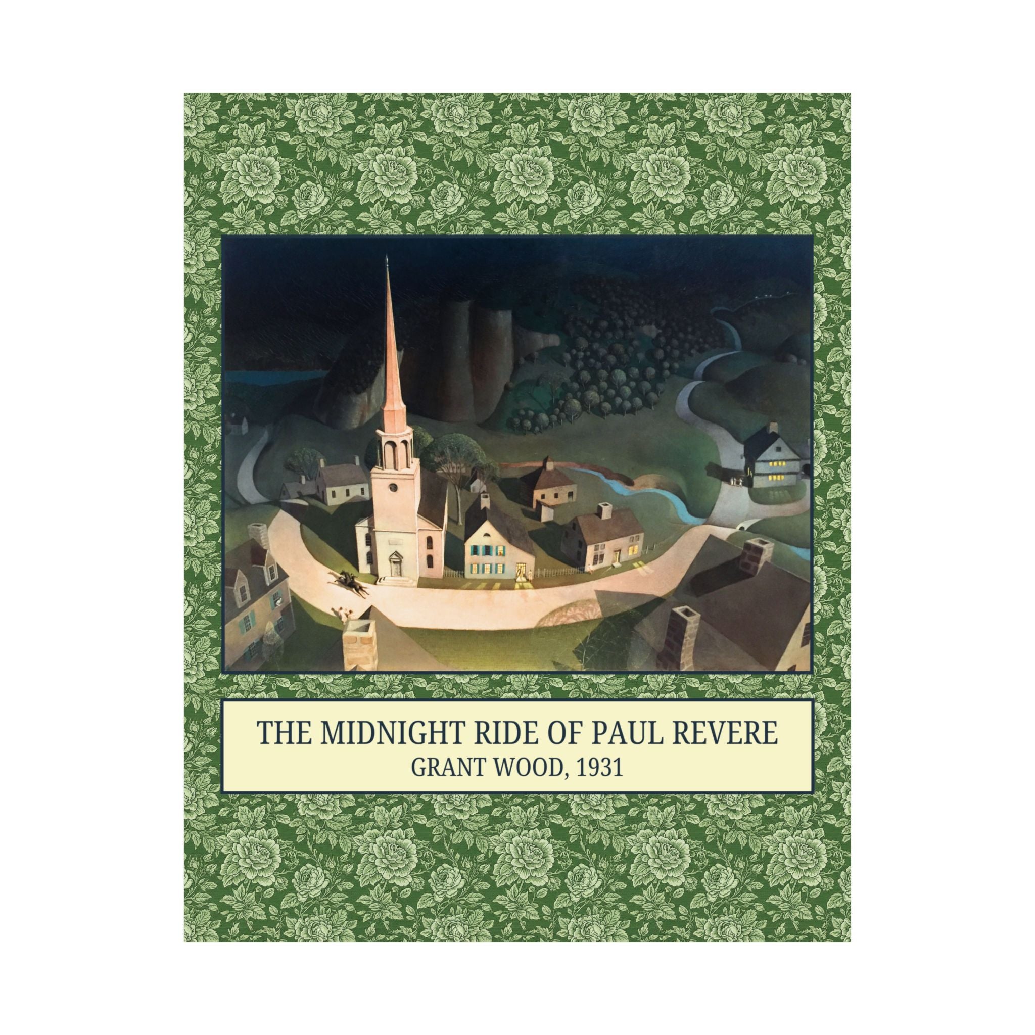The Midnight Ride of Paul Revere by Grant Wood: Early American History Poster Print for Fourth of July, Early 1900s Art History, 18th Century US Print