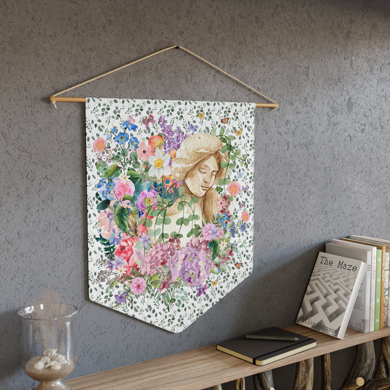 Whimsigoth Art History Wall Decor with Floral Statue: Cottagecore Vintage Botanical Wall Pennant
