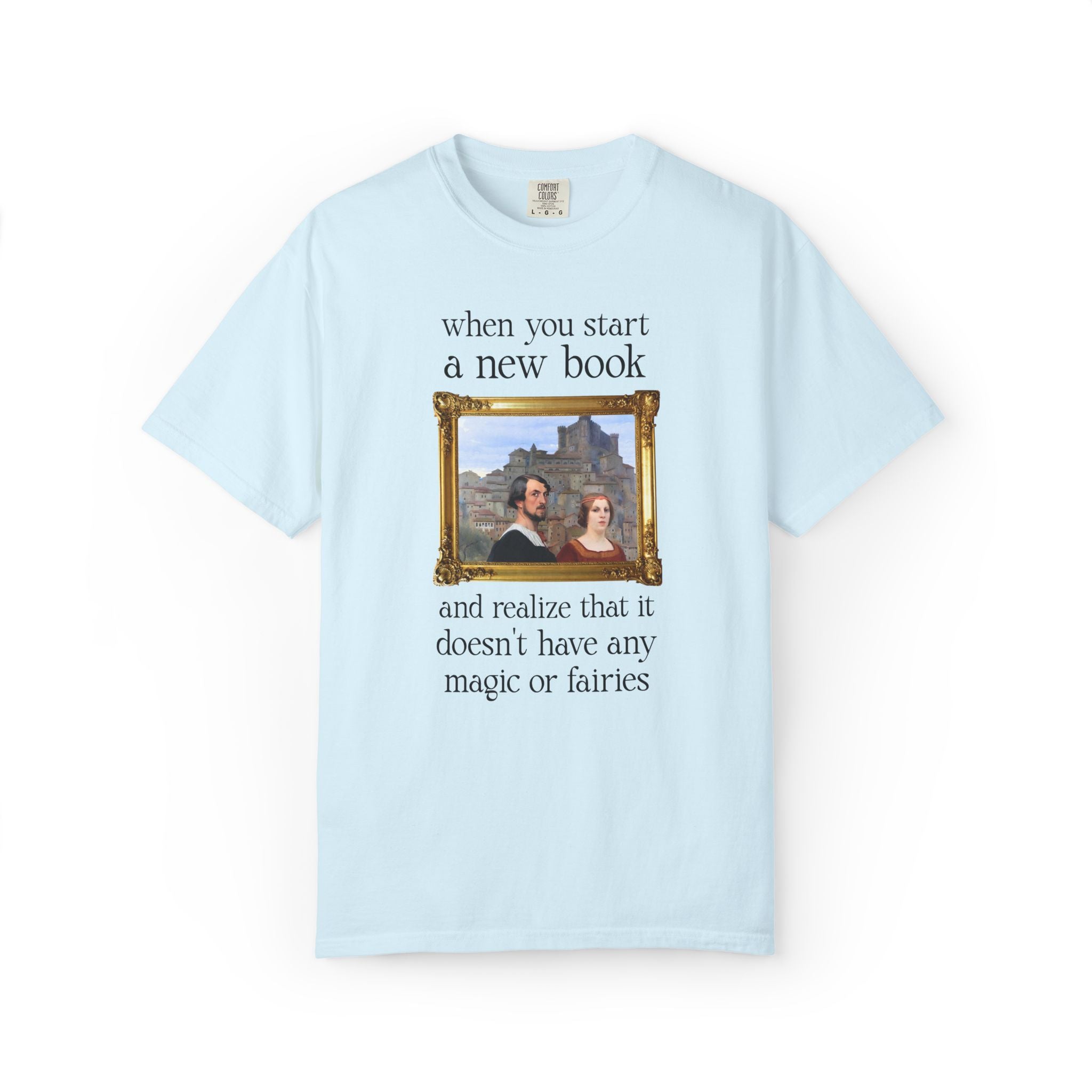 Historical Fantasy Romance Reader Tee Shirt with Famous Painting, Bookish Art History Buff T-Shirt for Fantasy Reader or Romantasy Bookworm