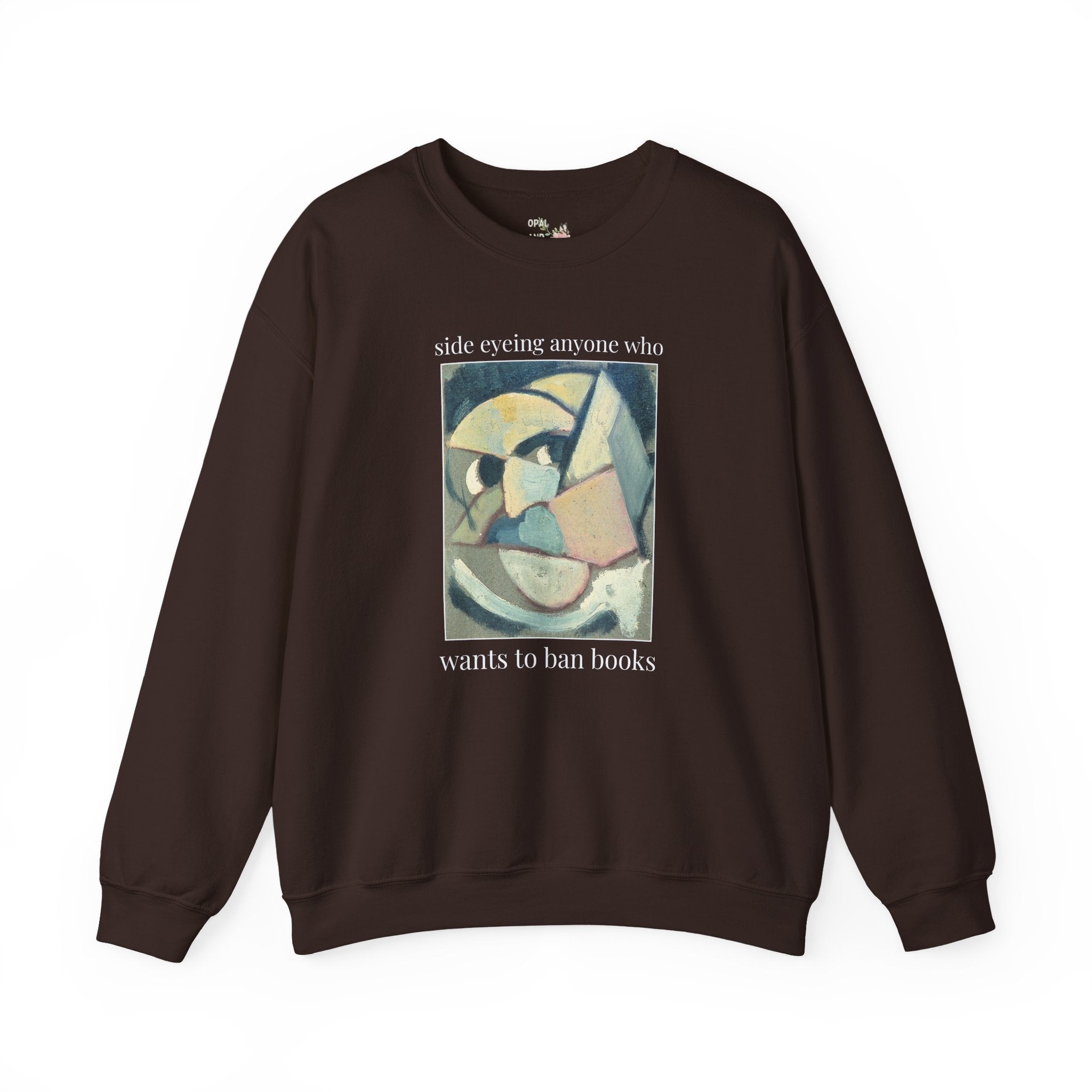 Read Banned Books Art History Lover Sweatshirt, Abstracted Portrait by Theo van Doesburg, Funny Book Lover Crewneck for Librarian or Reader