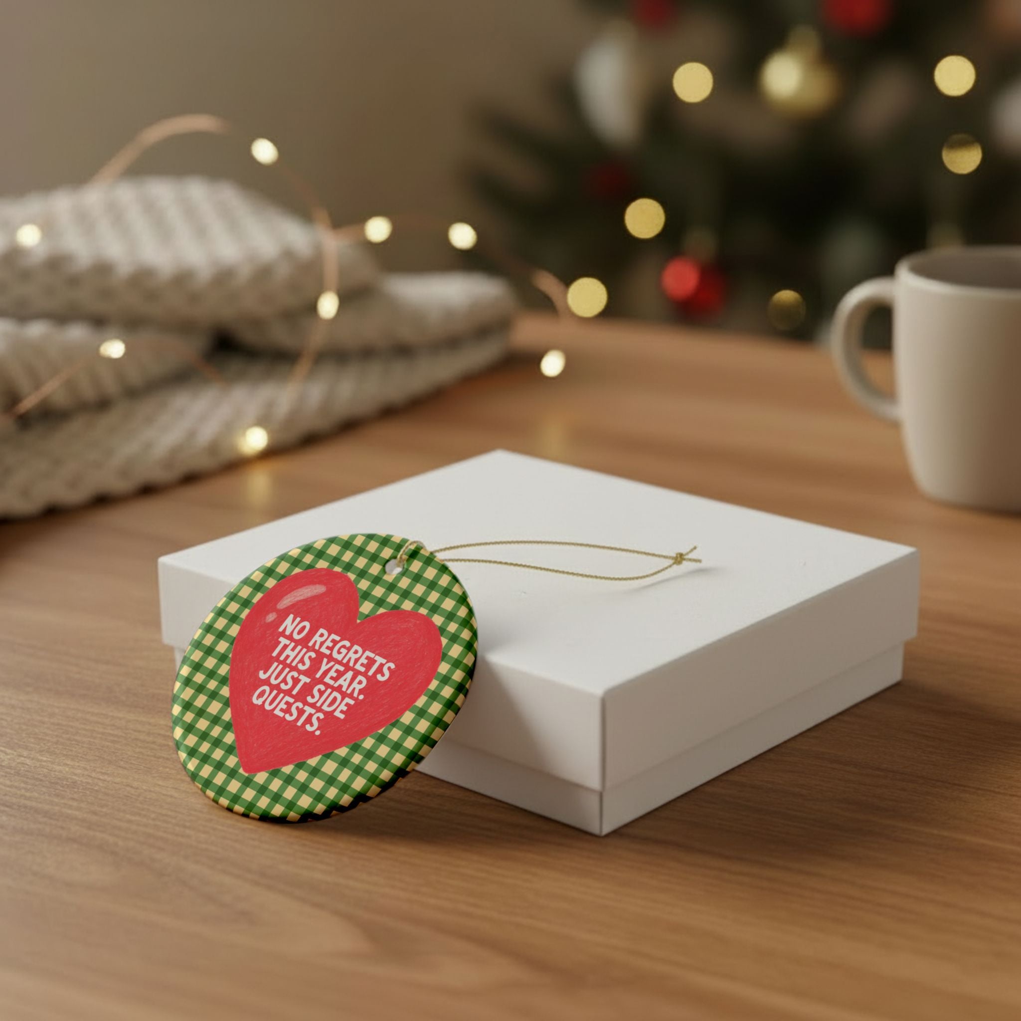 ADHD Funny Holiday Ornament: No Regrets This Year Just Side Quests | Nostalgic Christmas Ornament for Friend Who Loves Hobbies