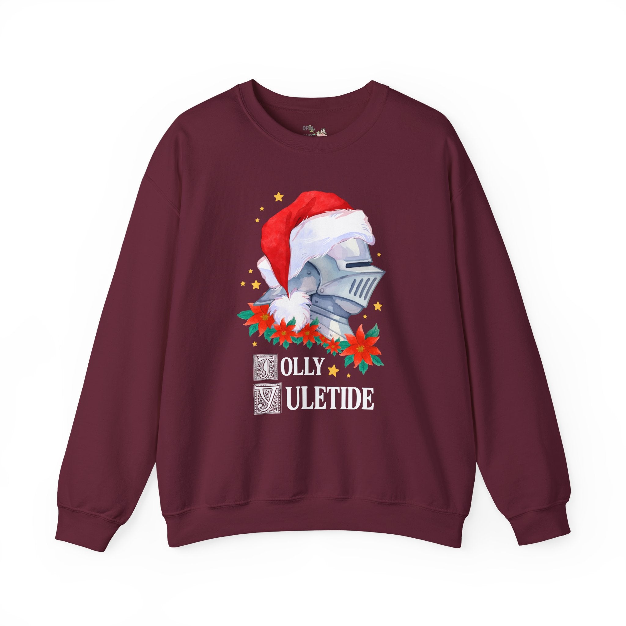Medieval Christmas Sweatshirt with Knight Wearing a Santa Hat: Jolly Yuletide Silly History Lover Crewneck, Funny Middle Ages Holiday Sweatshirt