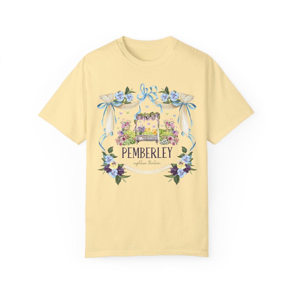 Pride and Prejudice Pemberley Book Merch for Jane Austen Lover, Soft Girl Style Bookish Tee for Regency Romance Reader in Light Yellow, Boho Cottagecore Aesthetic Book Club T