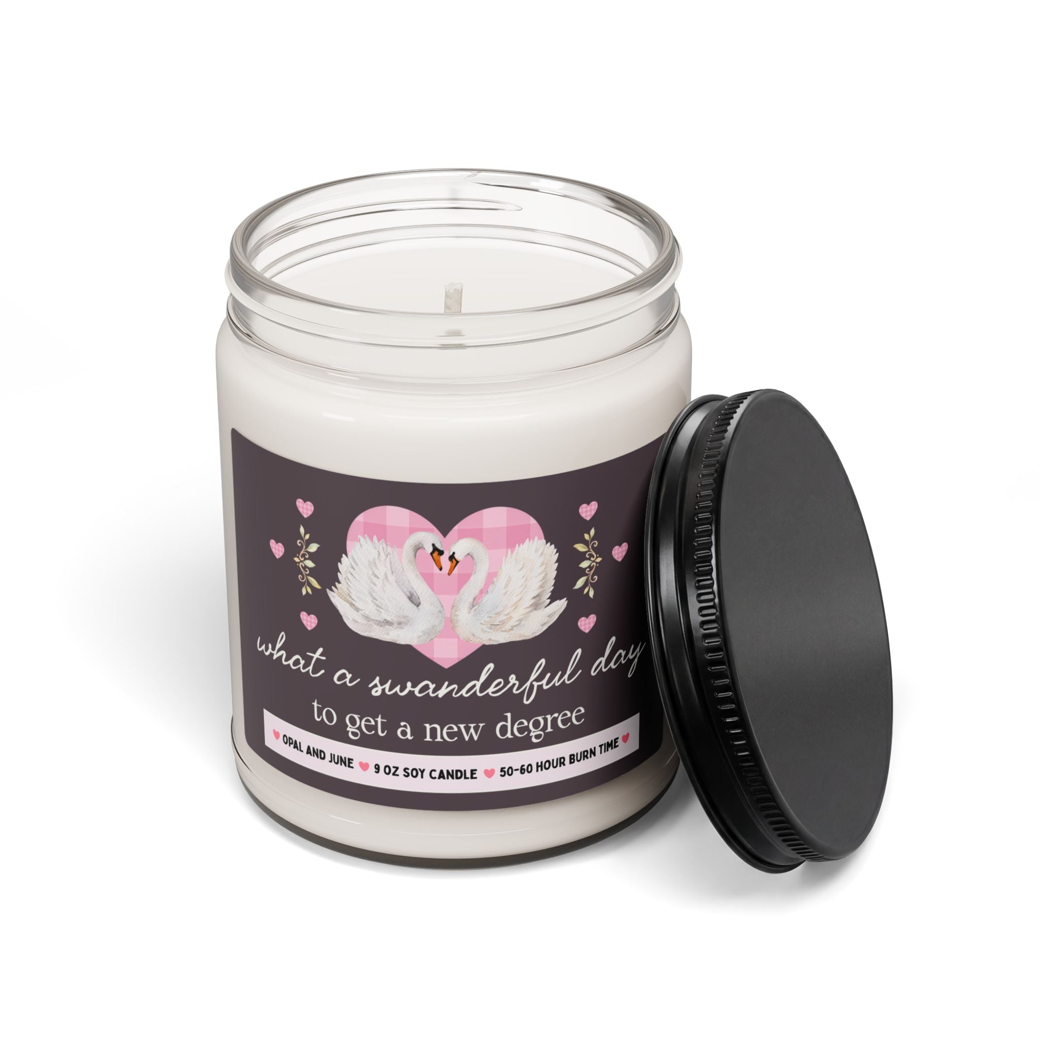 College Graduation Gift, Candle with Swans: What a Swanderful Day to Get a New Degree, 9 Oz Soy Candle For High School or College Graduate