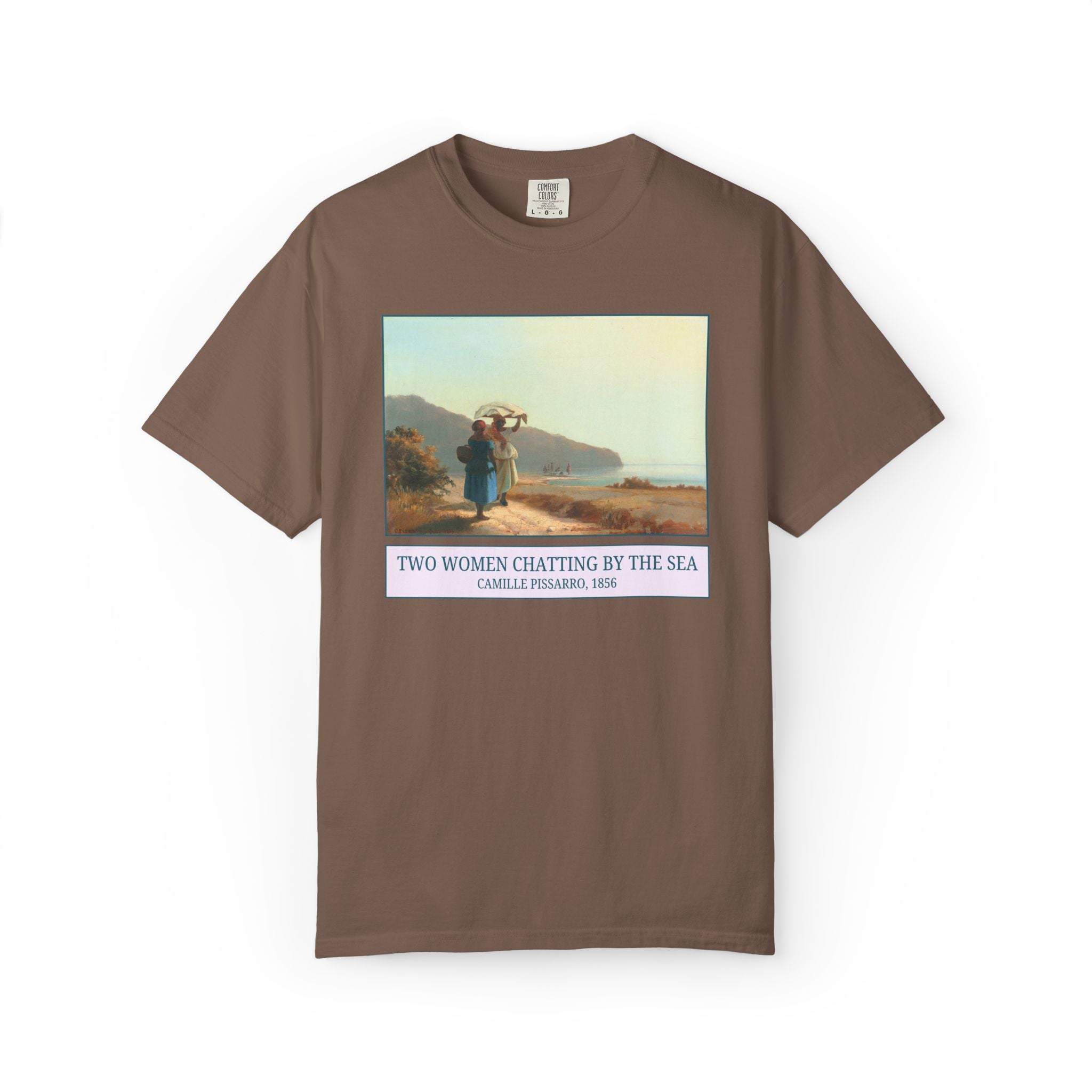 Impressionist Art History Tee Shirt: Two Women By the Sea by Camille Pissarro, 19th Century Famous Painting Post Impressionist Art Movement
