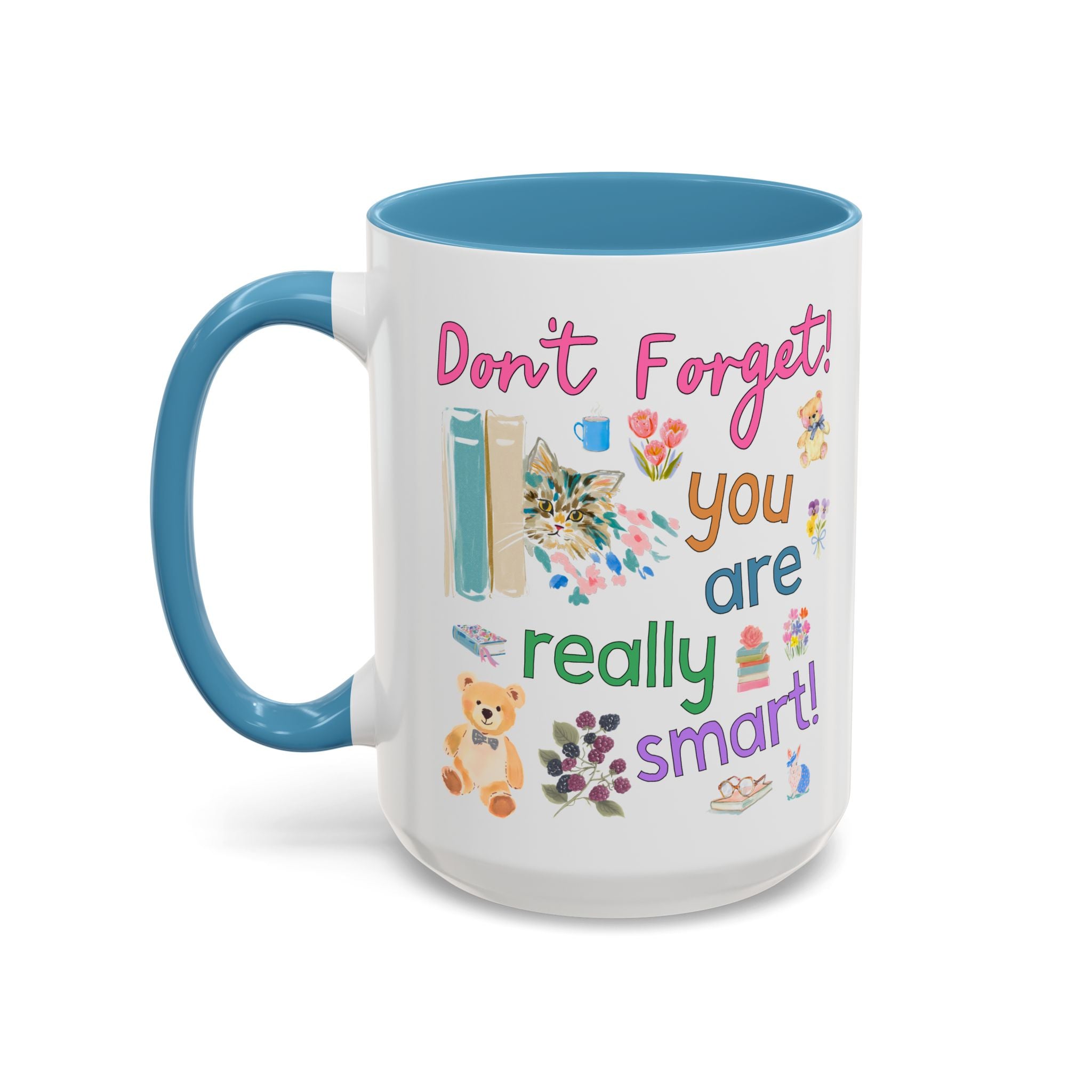 You are Really Smart Positive Affirmation Teacher 15 Oz Coffee Mug for Testing Day, Matching Teacher Team Mug with Cute Cottagecore Bears and Books