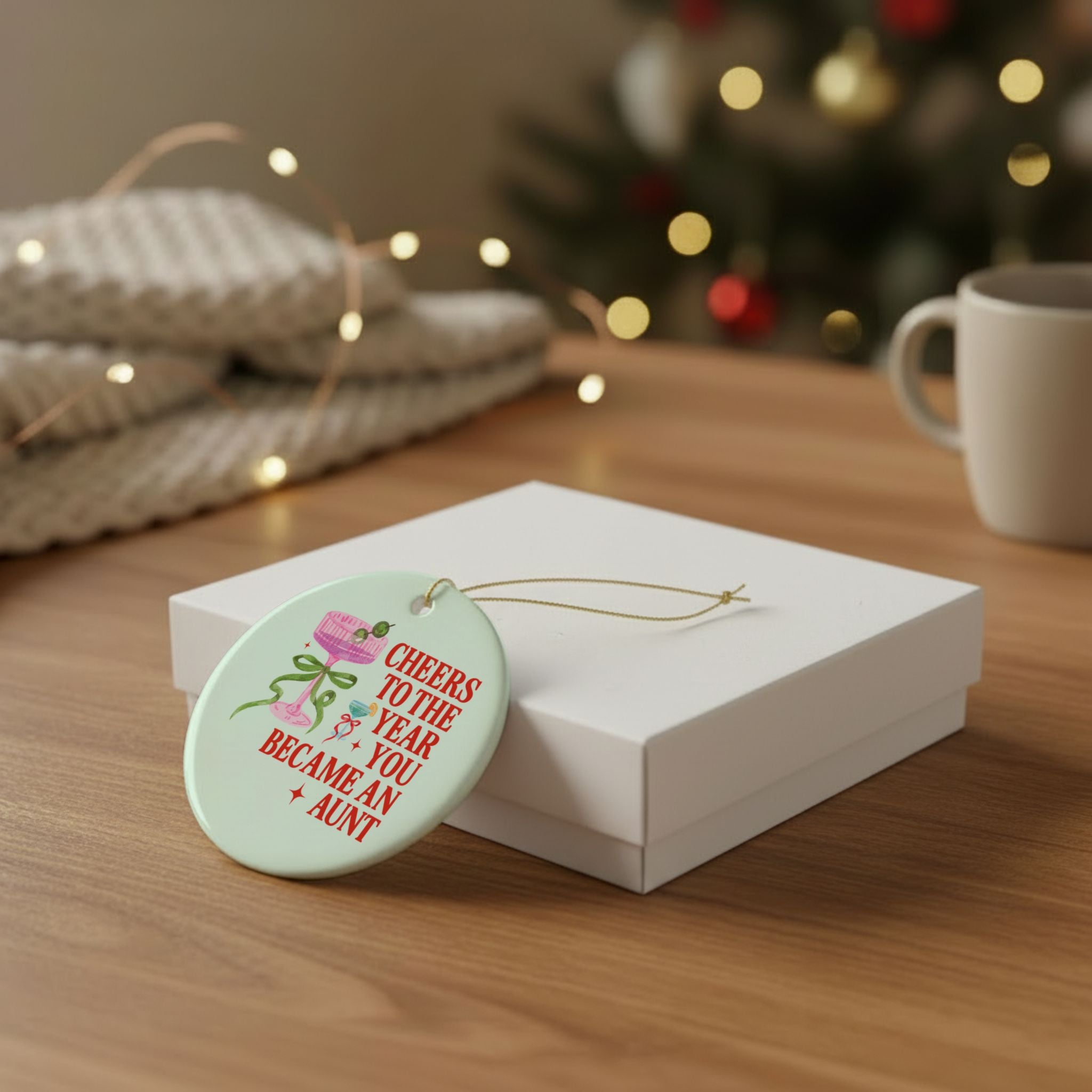 Cheers to the Year You Became an Aunt Holiday Ornament | Funny and Cute Pregnancy Announcement Gift for New Aunt, Gift from Niece or Nephew