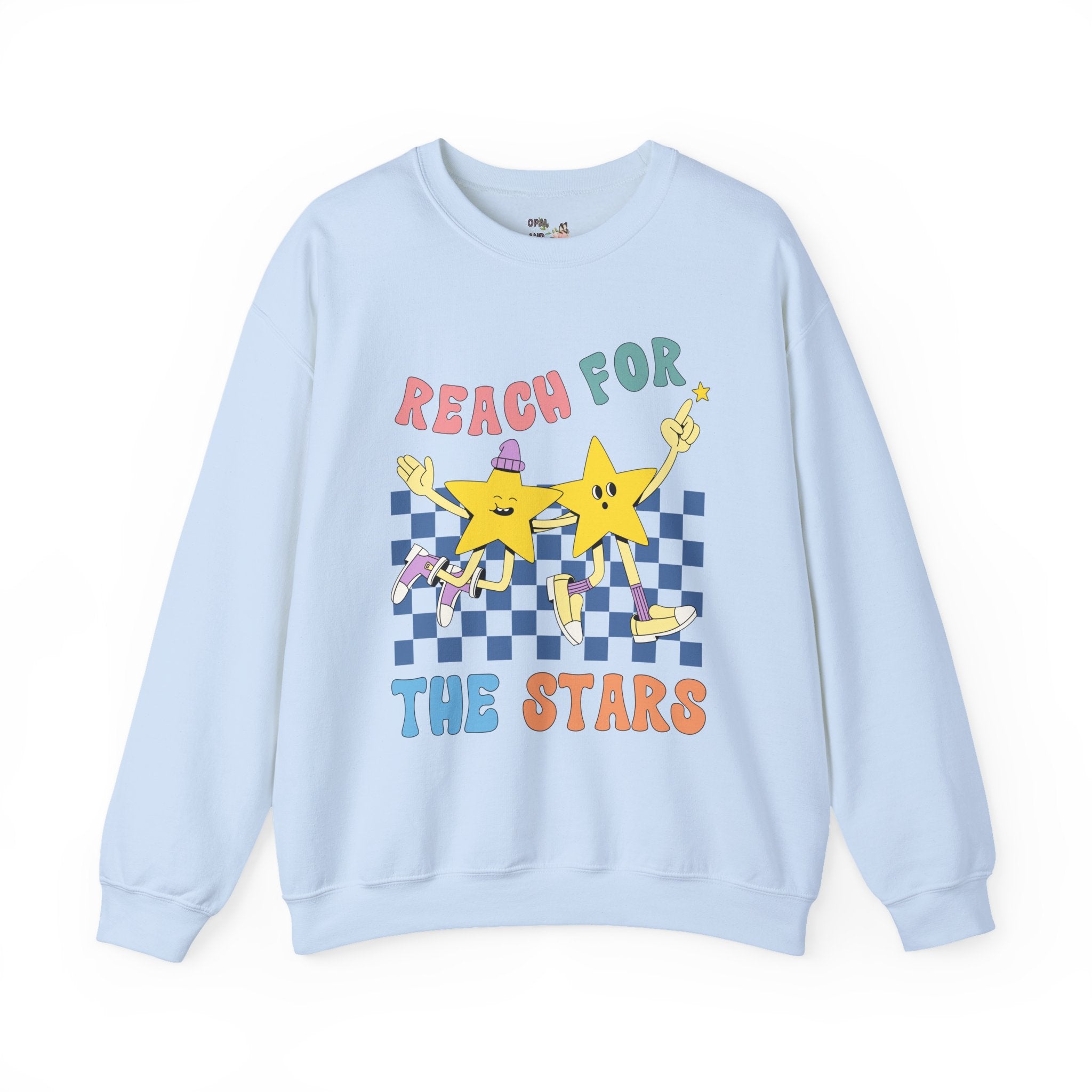 Maximalist Teacher Sweatshirt with Groovy Retro Illustration: Reach for the Stars | Sweatshirt with Positive Message, Positive Vibes Shirt