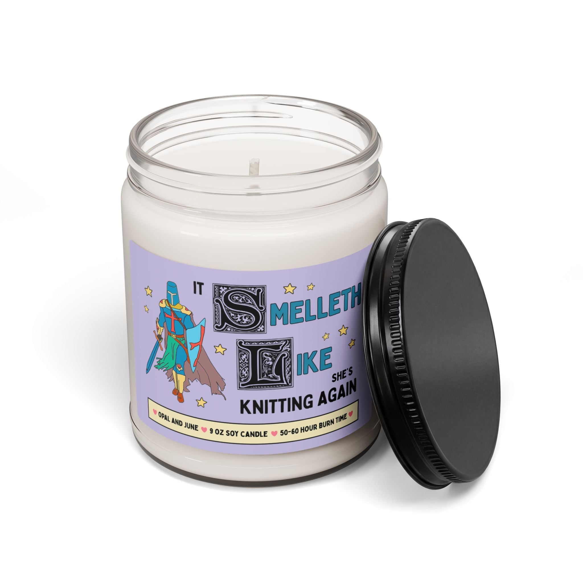 Cute Knitting Gift for Mom or Sister Who Knits: Smelleth Like She's Knitting Again 9 Oz Soy Candle for Knit Lover or Daughter Who Knits