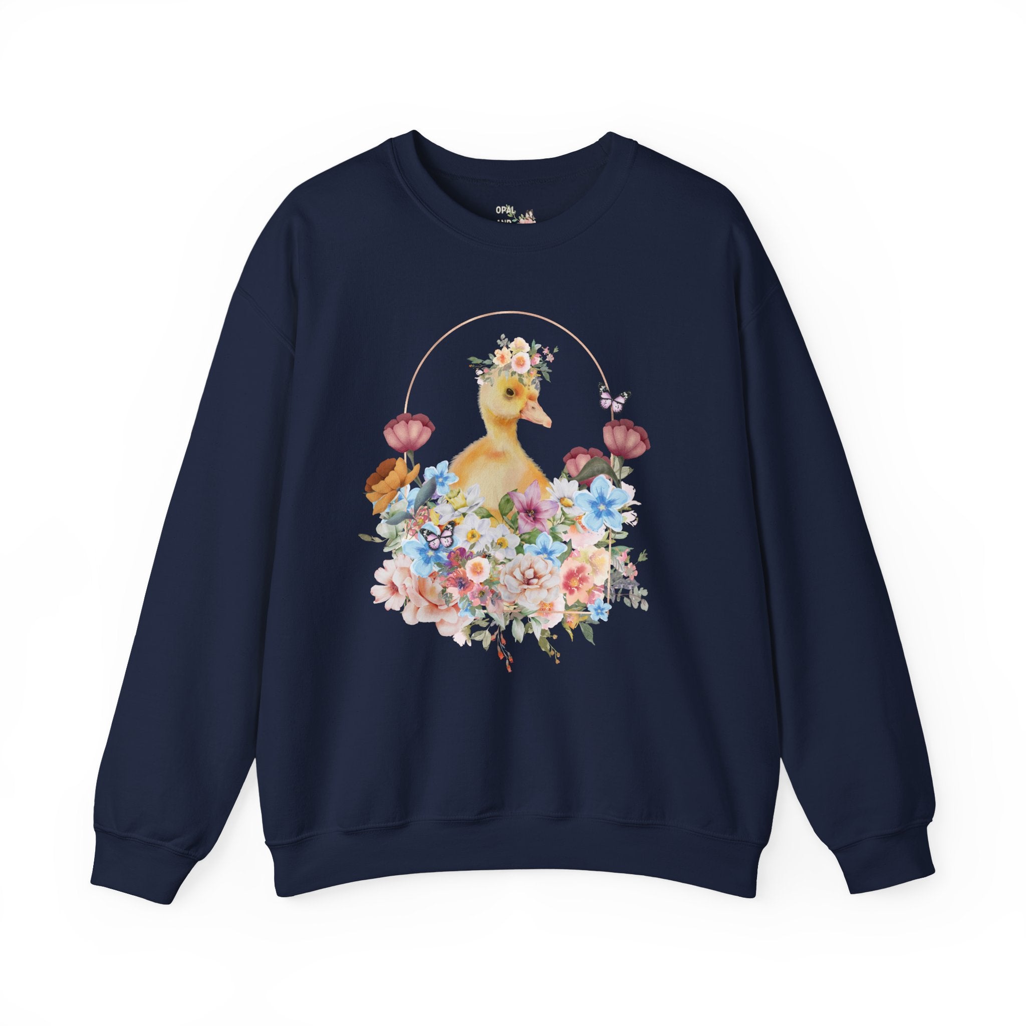 Floral Duck Sweatshirt with Butterfly | Cute Duck Sweatshirt, Floral Collage Sweatshirt, Duck with Flower Crown, Duckling Sitting in Flowers