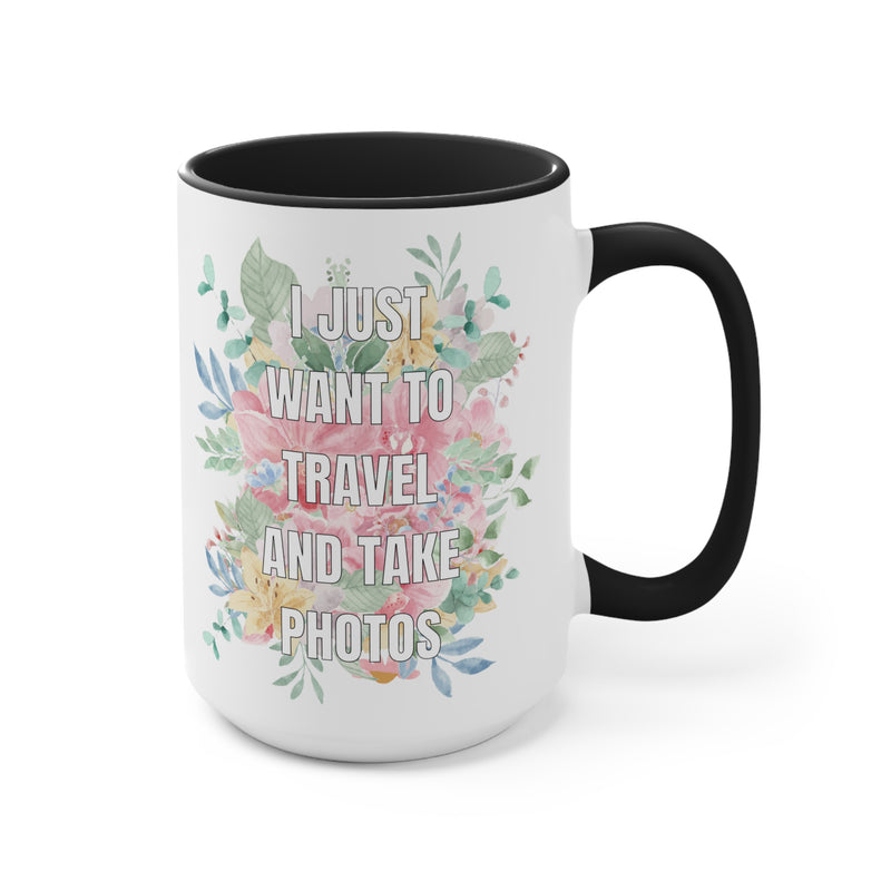 Floral Aesthetic Gift for Photographer Who Loves to Travel: 15 Oz Coffee Mug