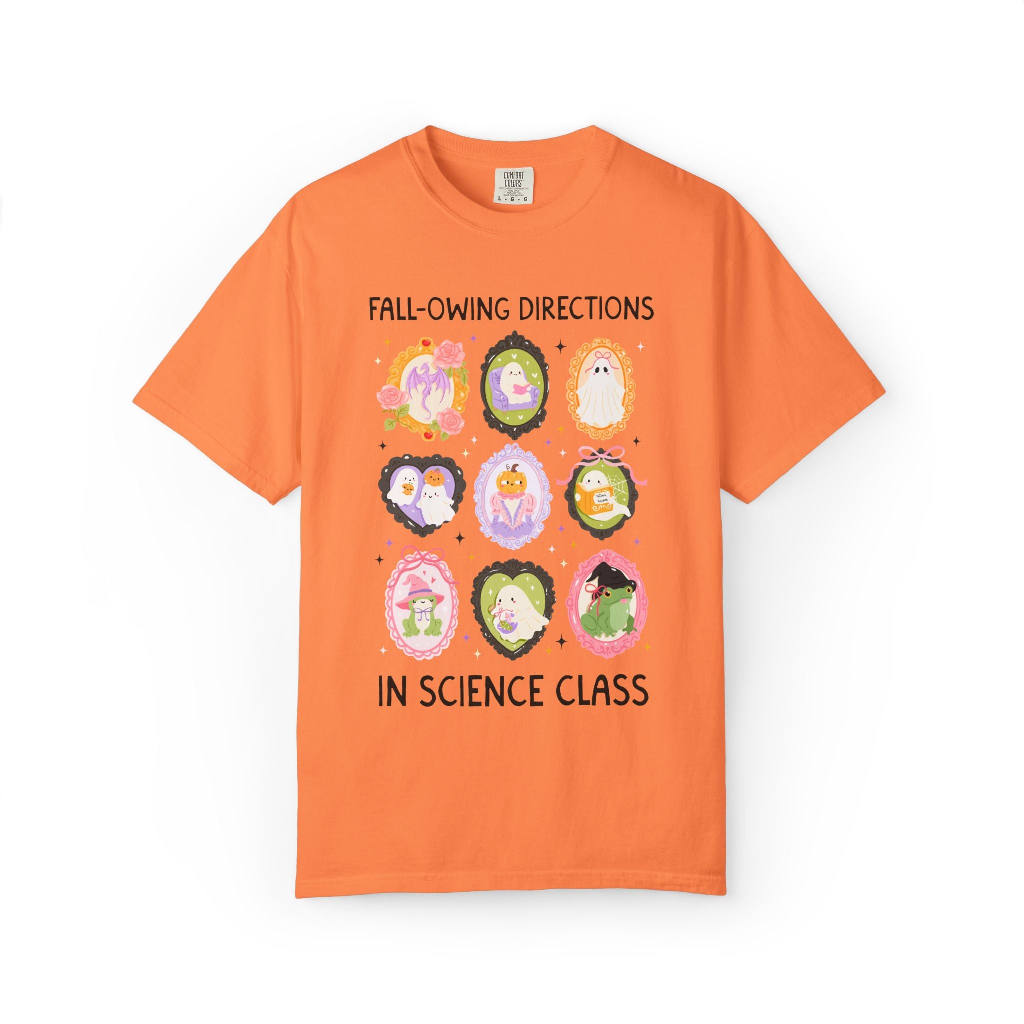 Science Halloween Teacher Tee: Fall-Owing Directions Pastel Goth Teacher Team T-Shirt for Fall, Cute Spooky Season Frog Tee with Ghosts