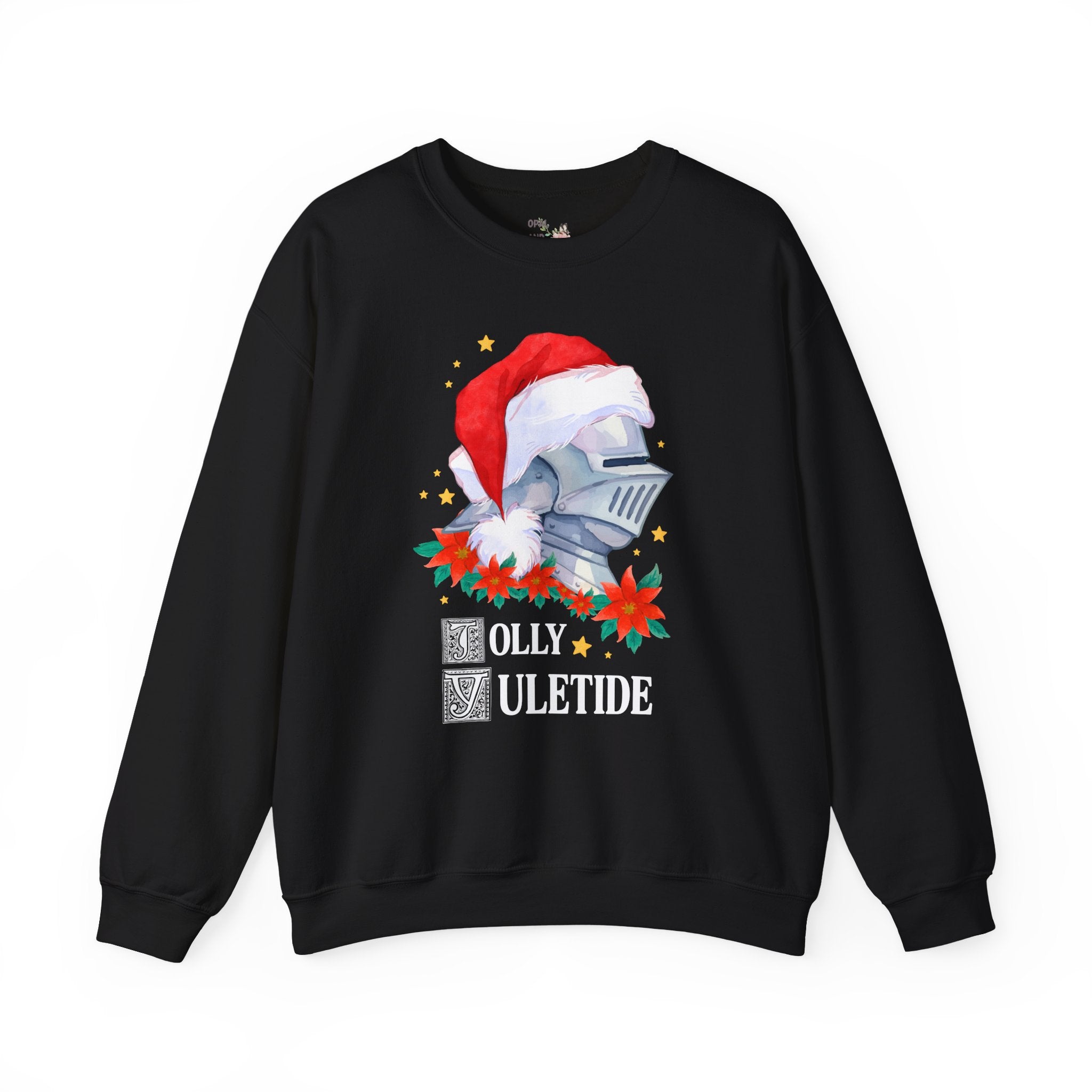 Medieval Christmas Sweatshirt with Knight Wearing a Santa Hat: Jolly Yuletide Silly History Lover Crewneck, Funny Middle Ages Holiday Sweatshirt
