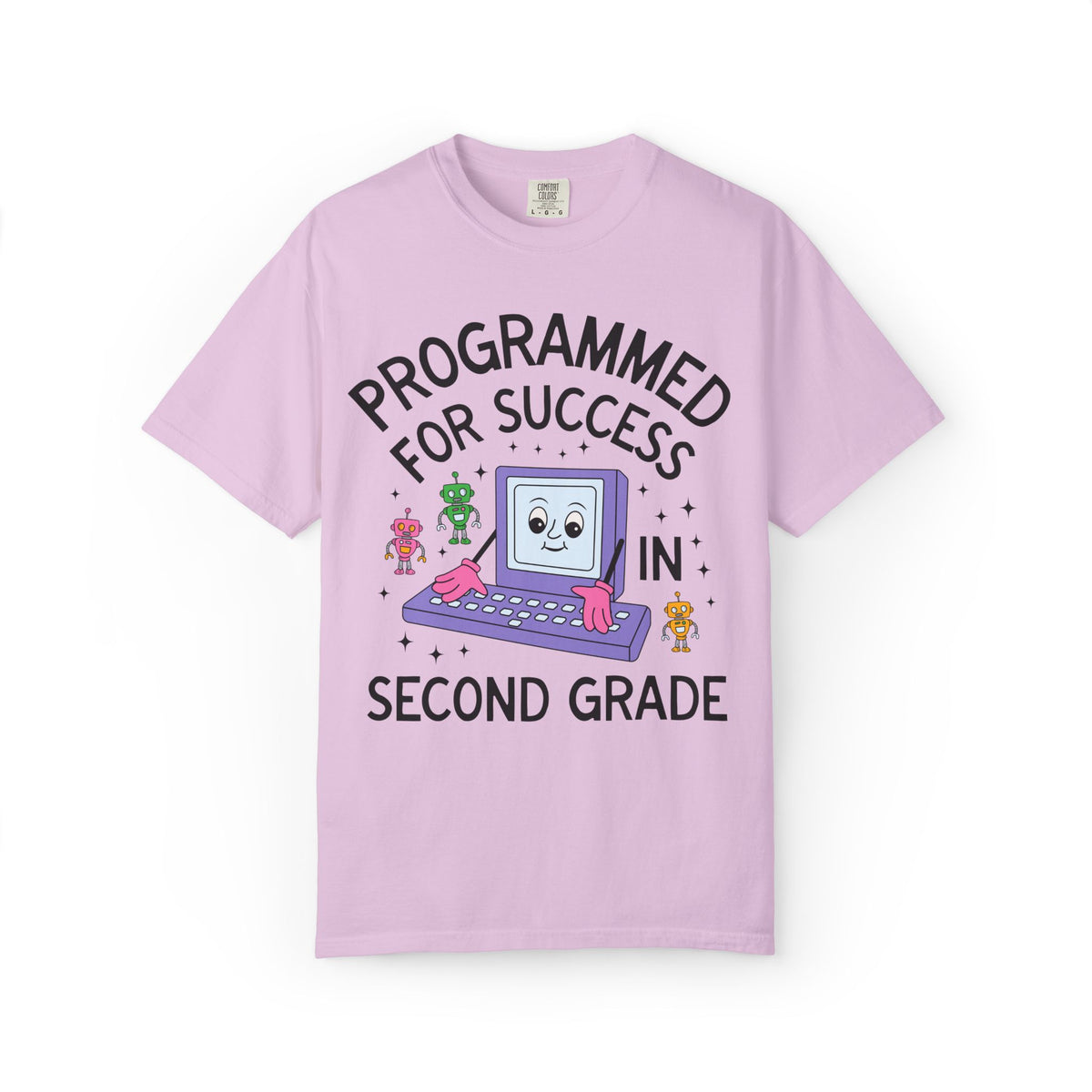 Second Grade Teacher Team T-Shirt: Programmed for Success in Second Grade, Colorful 90s Aesthetic Computer Science Tee, Back to School