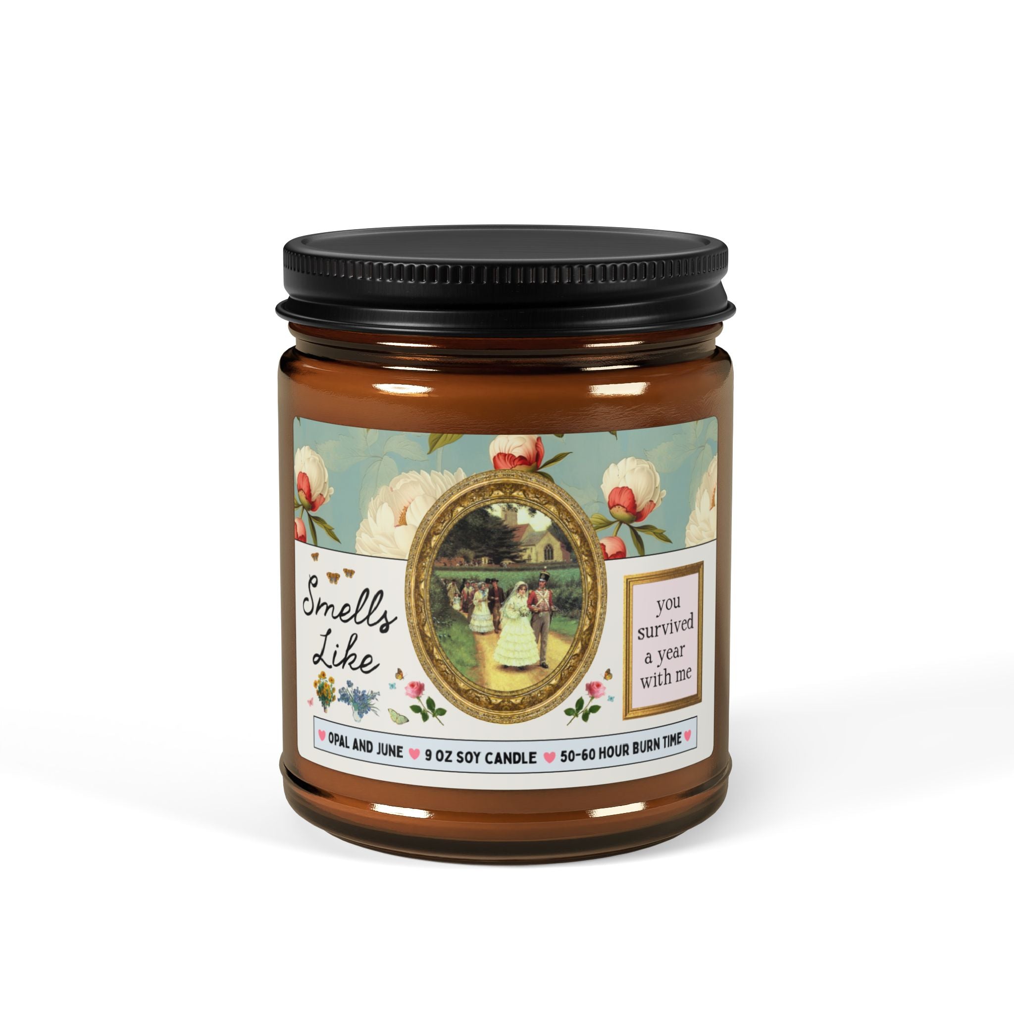 One Year Anniversary Gift: Smells Like You Survived A Year with Me Candle, Funny Art History Buff 9 Oz Soy Candle with Famous Painting