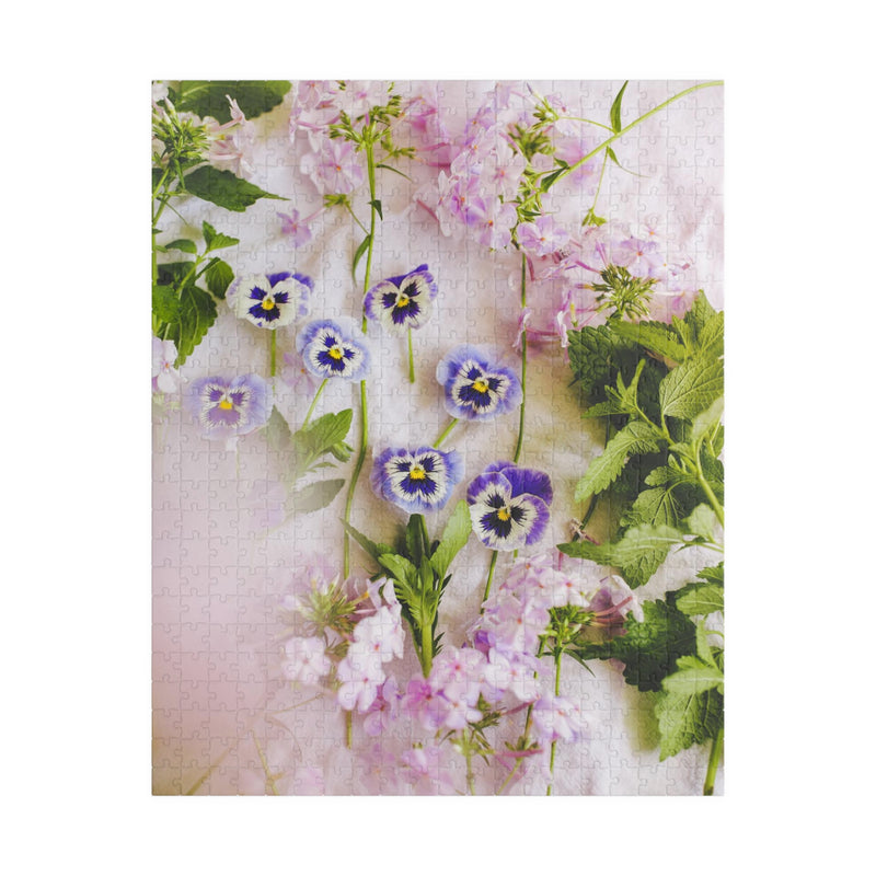 Colorful Cottagecore Puzzle of Pansies and Garden Flowers: Boho Aesthetic Floral Puzzle of Purple Violas, Gift for Gardener or Flower Lover