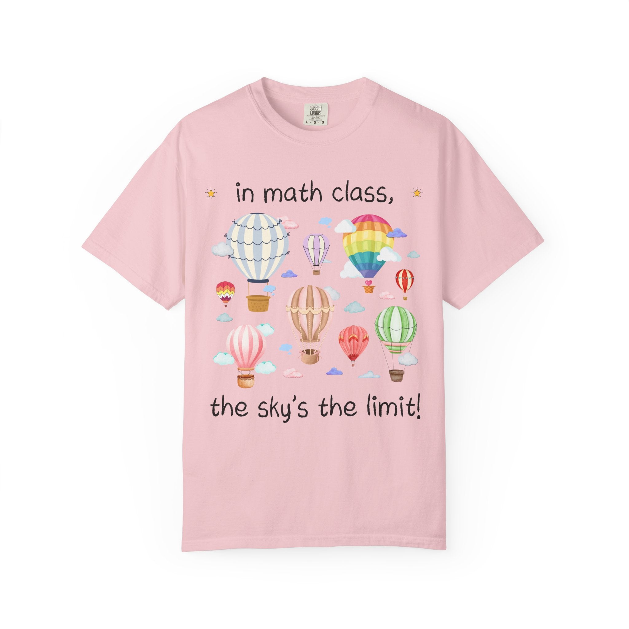 Math Teacher T-Shirt with Cute Retro Hot Air Balloons, Uplifting Colorful Maximalist Back to School Matching Math Department Tee with Clouds