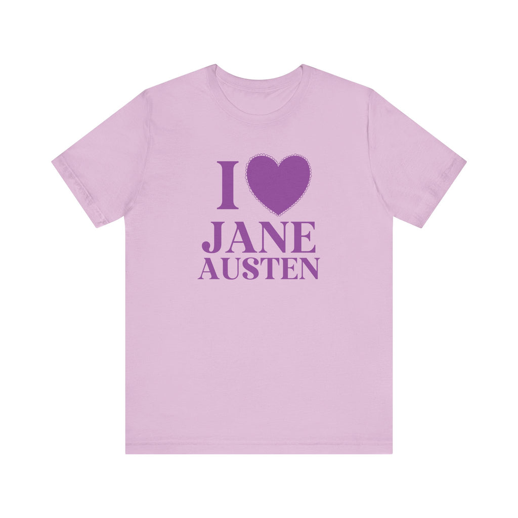 I Love Jane Austen Monochromatic Purple Shirt: Cute and Minimalist Design for Bookworms | Gift for Fans of Classic Literature and Regency Novels