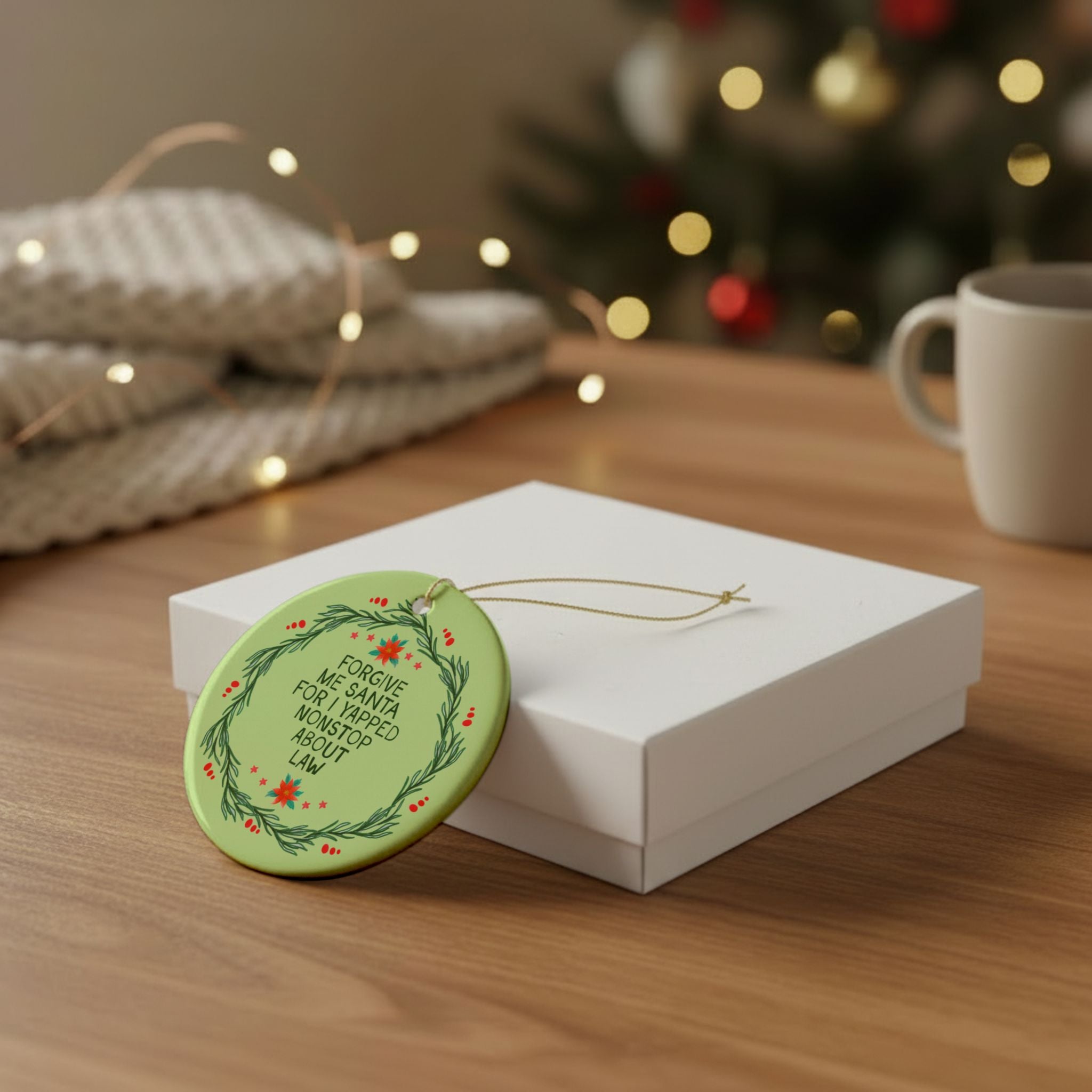 Lawyer Coworker or Law Student Holiday Ornament: Forgive Me Santa For I Yapped Nonstop About Law | Silly Law Professor or Paralegal Ornament