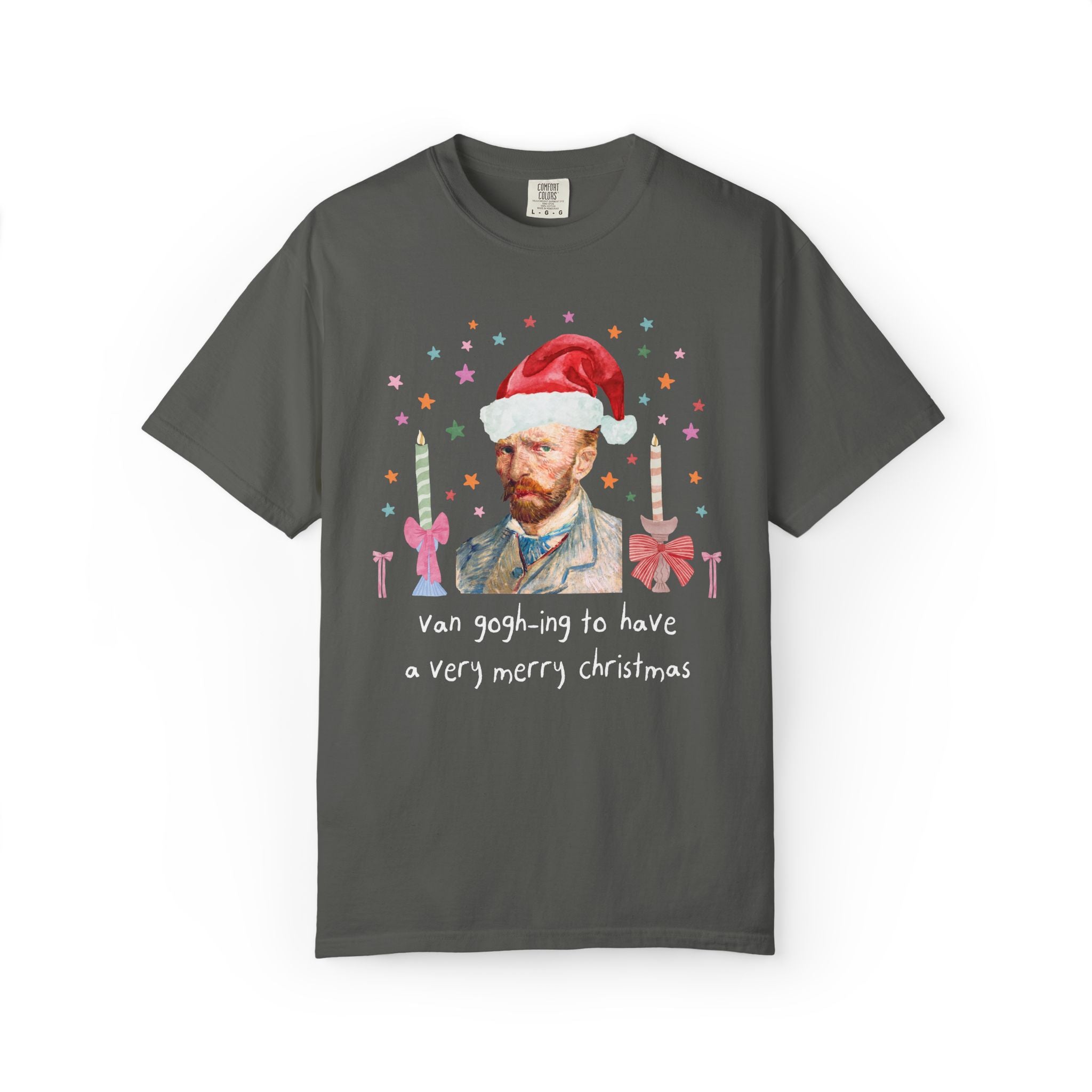 Christmas Art History Buff Tee Shirt with Vincent Van Gogh:Van Gogh-ing to Have a Very Merry Christmas, Silly Famous Painting Xmas Tee