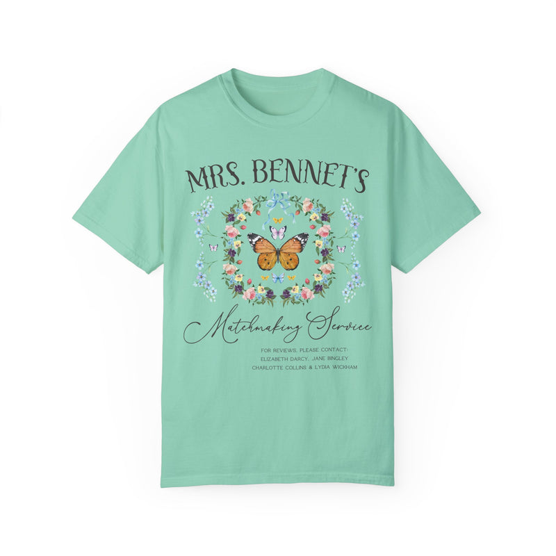 Funny Mrs. Bennet T-Shirt for Jane Austen Fans, Floral Pride and Prejudice Tee in Light Green, Unique Gift for Book Lover, Bookish Merch for Her, Elizabeth Darcy 