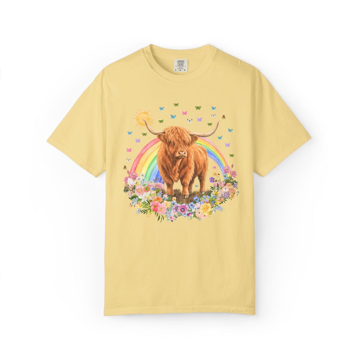 Floral Highland Cow Rainbow T-Shirt