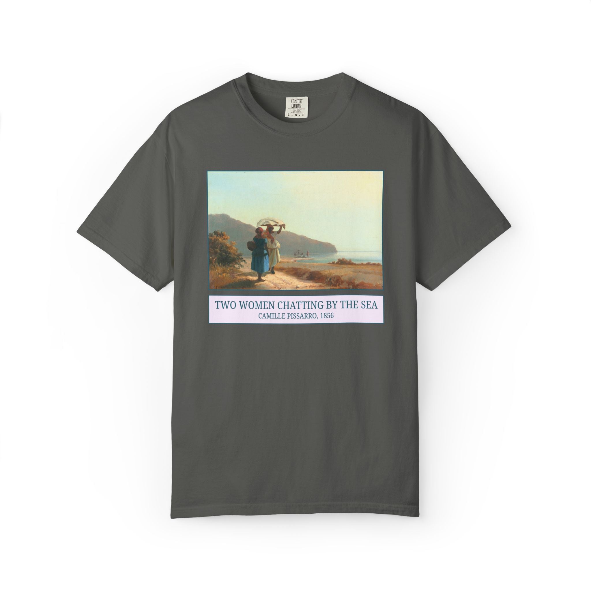 Impressionist Art History Tee Shirt: Two Women By the Sea by Camille Pissarro, 19th Century Famous Painting Post Impressionist Art Movement