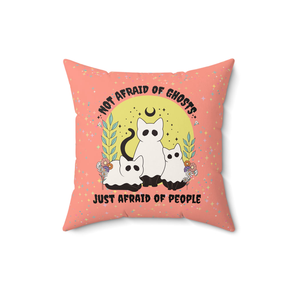 Funny Halloween Cat Pillow for Spooky Anxious Introvert Who Loves Ghosts and Cats