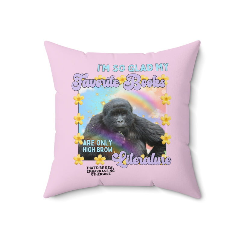 Funny Romance Reader Pillow for Reader Who Loves Gorillas and Flowers: Floral Bookish Decor for Book Lover, 90s Aesthetic Silly Bookish Gift