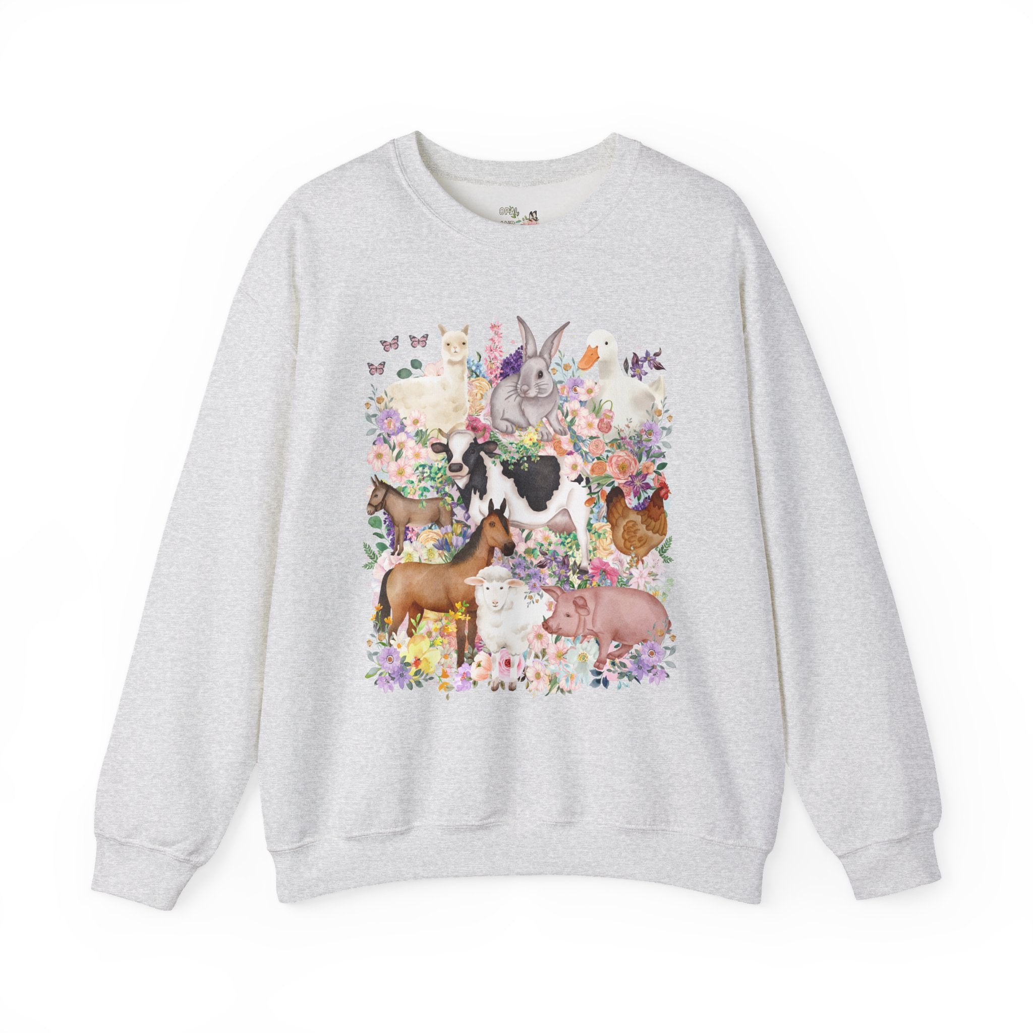 Funny and Whimsical Farm Animal Sweatshirt Inspired by 90s Animal Tees | Ridiculous and Cozy Cute Floral Shirt for Animal Lover or Farmer