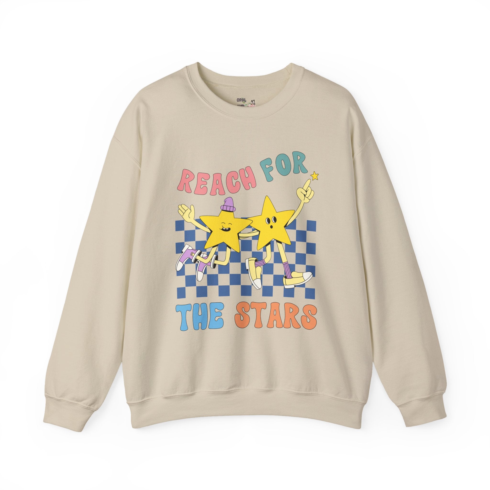 Maximalist Teacher Sweatshirt with Groovy Retro Illustration: Reach for the Stars | Sweatshirt with Positive Message, Positive Vibes Shirt