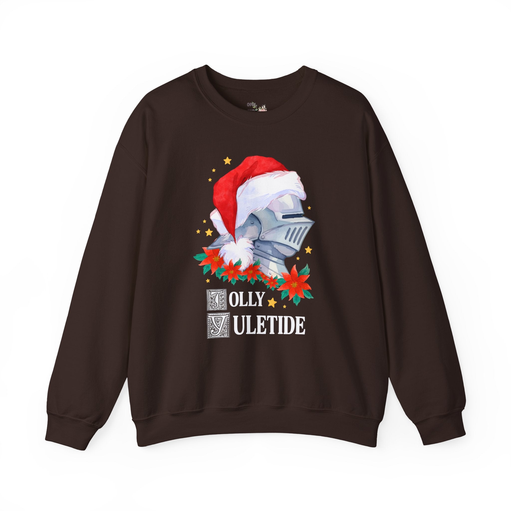 Medieval Christmas Sweatshirt with Knight Wearing a Santa Hat: Jolly Yuletide Silly History Lover Crewneck, Funny Middle Ages Holiday Sweatshirt