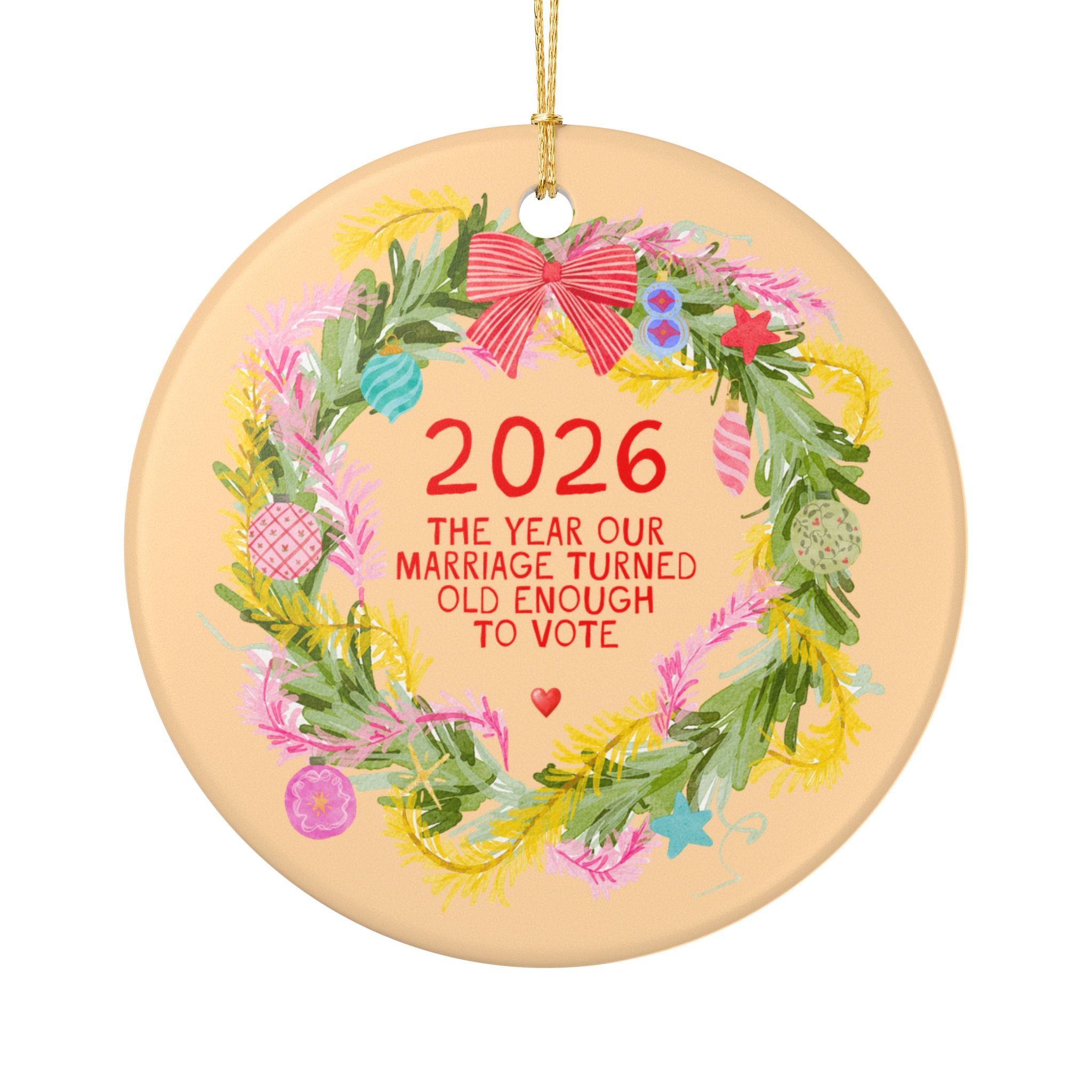 2026: The Year Our Marriage Turned Old Enough to Vote Holiday Ornament for Couple Married 18 Years, Silly 2026 18th Anniversary Gift
