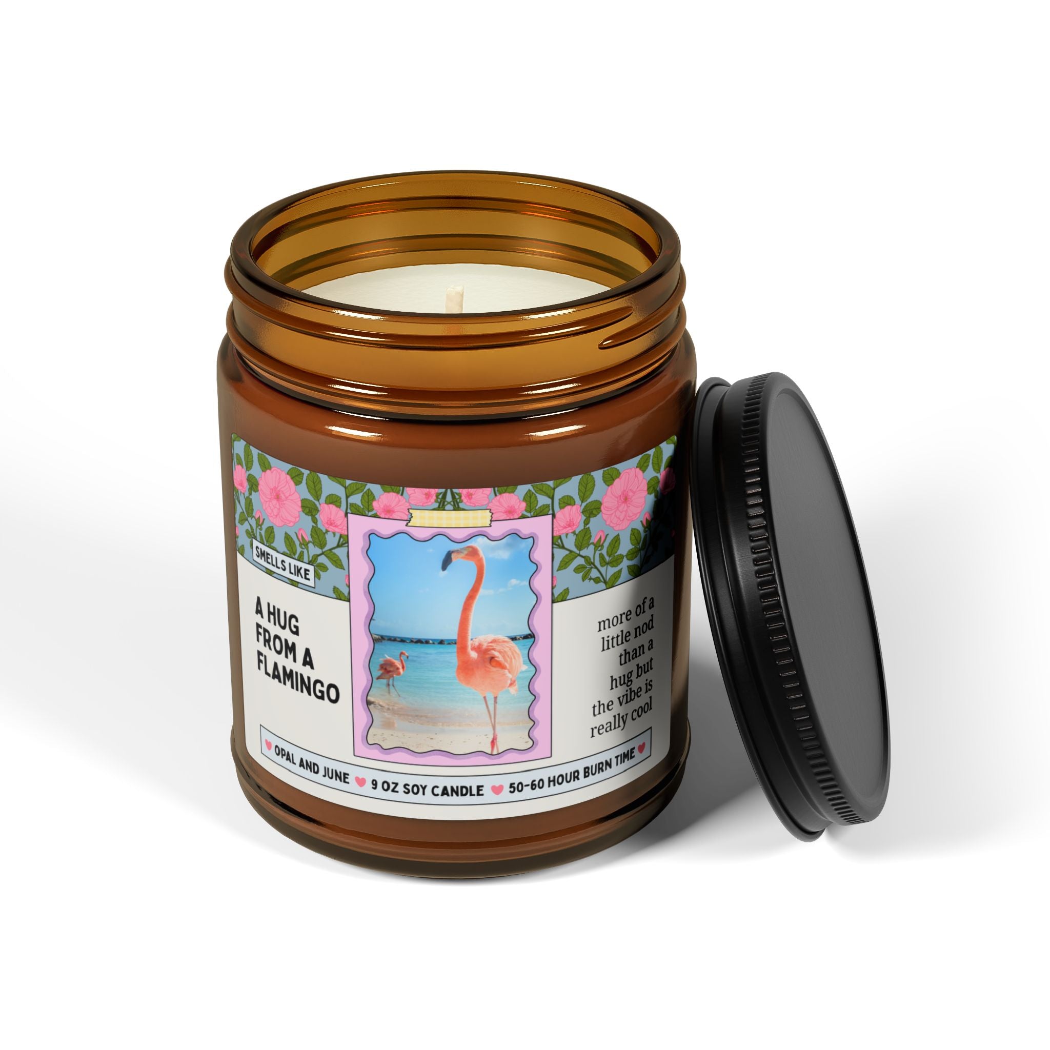 Flamingo Lover Gift: Smells Like a Hug from a Flamingo 9 Oz Soy Candle, Funny Sarcastic Birthday Gift for Friend Who Loves Birds, Flamingos
