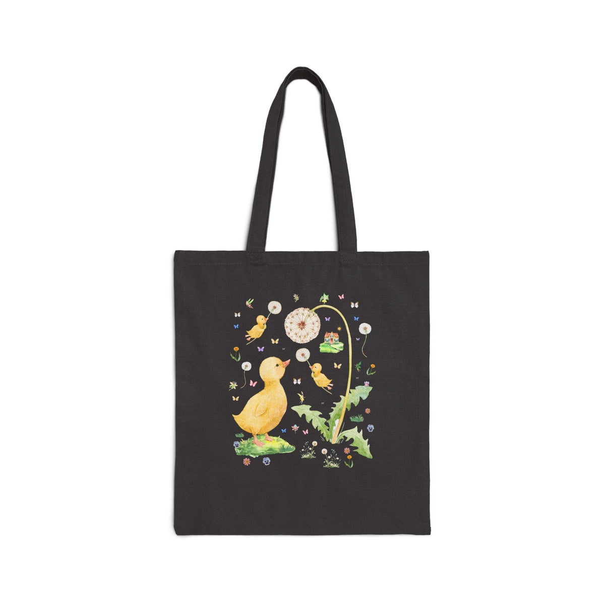 Fairycore Duck Lover Tote Bag for Animal Lover Who Loves Fairies, Cute Whimsical 90s Aesthetic Tote Bag with Sweet Dandelion Flowers