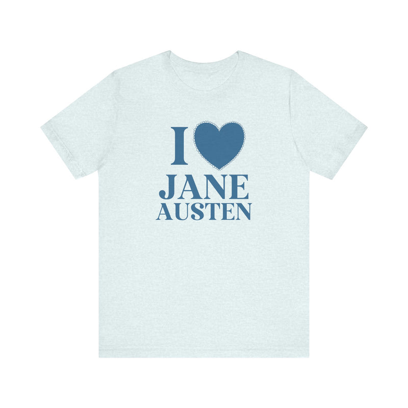 Jane Austen Merch for Regency Romance Reader: I Heart Jane Austen | Blue Monochromatic Bookish Shirt, Matching Book Club Shirts, 19th Century Classic Literature Lover, English Lit Fans