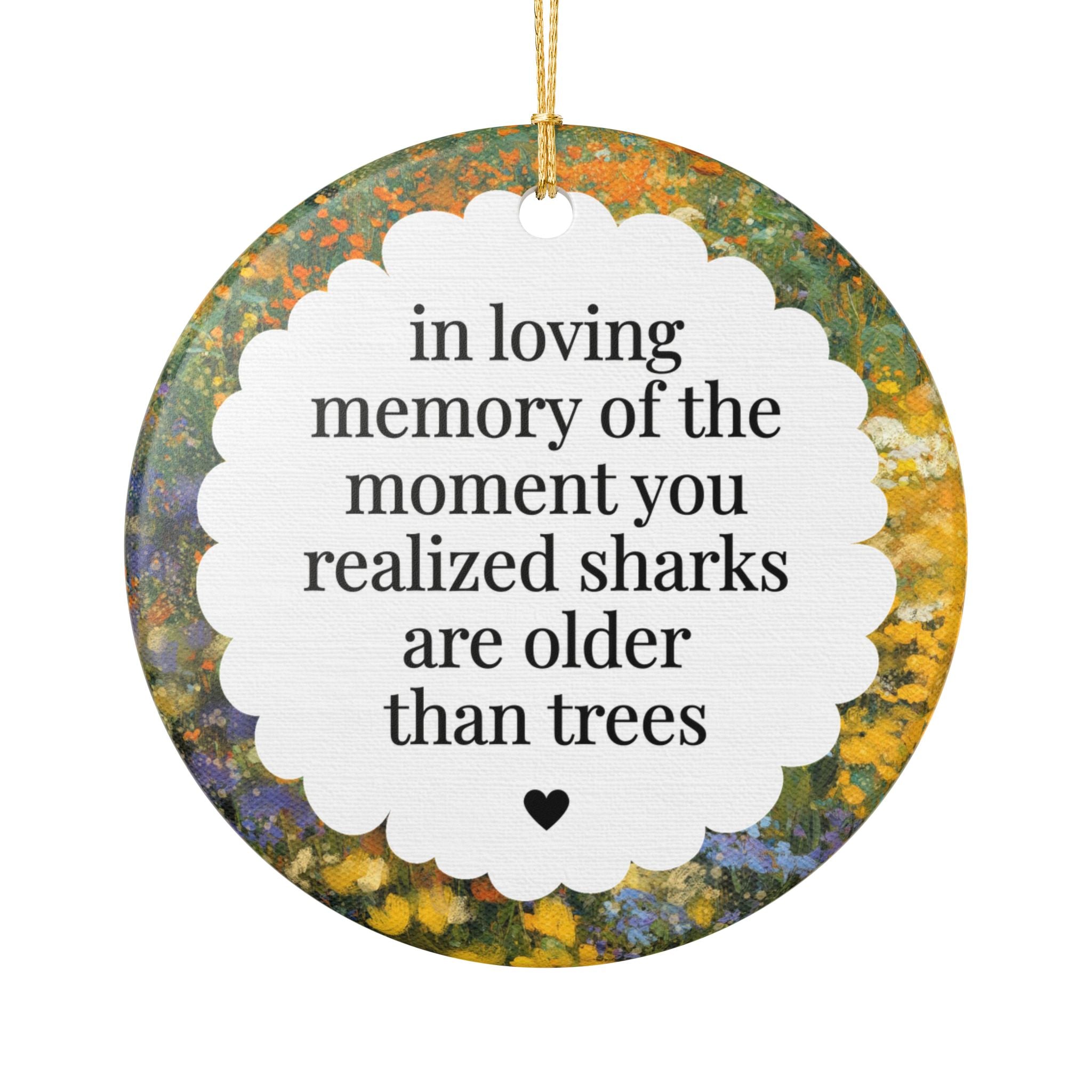 Funny Shark Lover Holiday Ornament for Nature Lover, Cute Animal Lover Christmas Ornament: Sharks are Older Than Trees Retro Xmas Ornament