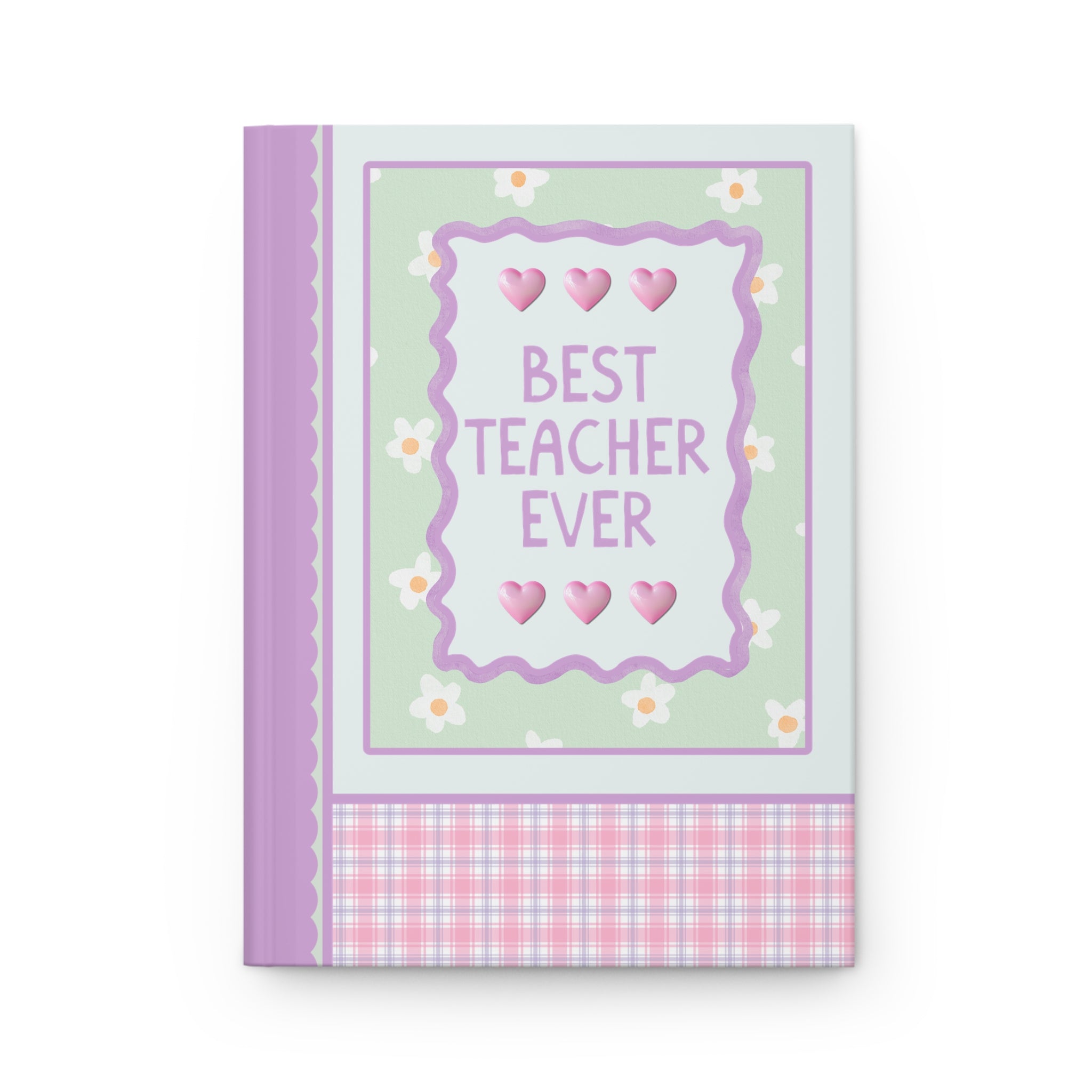Best Teacher Ever Hardcover Notebook | Pastel 90s Aesthetic Journal with Hearts, Gift from Student or Student's Mom, Notebook for Teacher