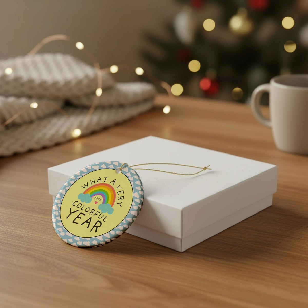 2026: What a Very Colorful Year, Cute Nostalgic Christmas Ornament with Rainbow and Clouds, Funny Sarcastic Coworker Ornament