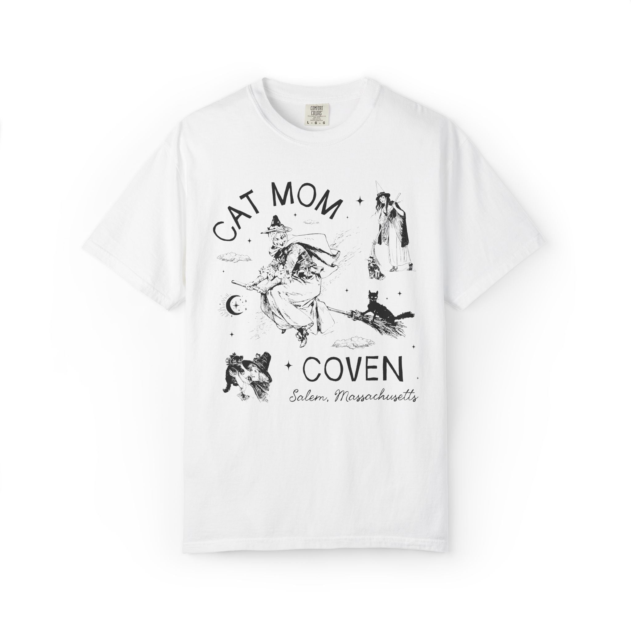 Witchy Cat Mom Tee Shirt for Halloween, Silly Cat Lover T-Shirt, Witchy Women's History Tee, Salem Witch Trials Animal Lover Tee, Cat Parent
