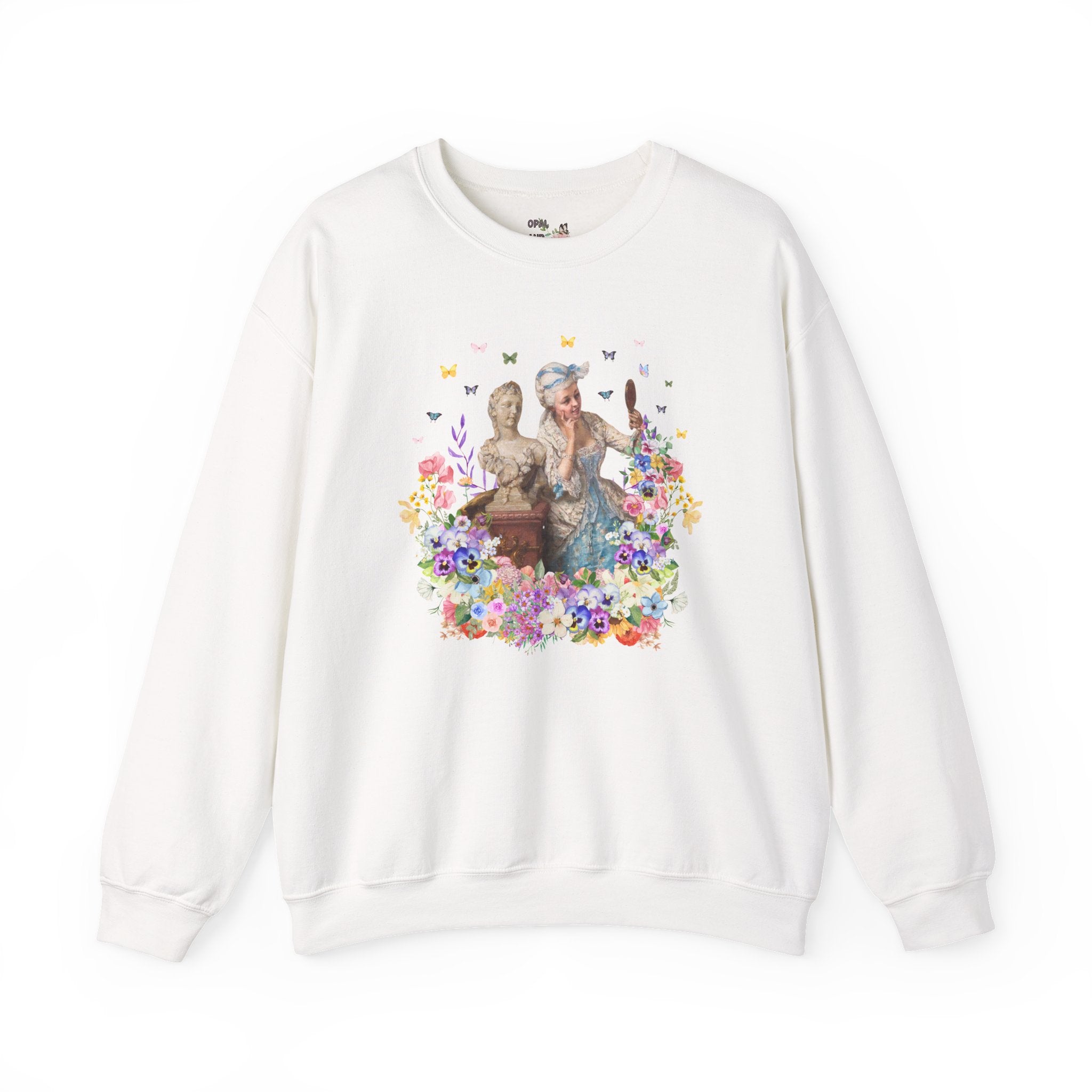 Classic Art History Statue Lover Swaetshirt for Artist Who Loves Roman History, Rococo Aesthetic Girly Maximalist Flower Collage Crewneck