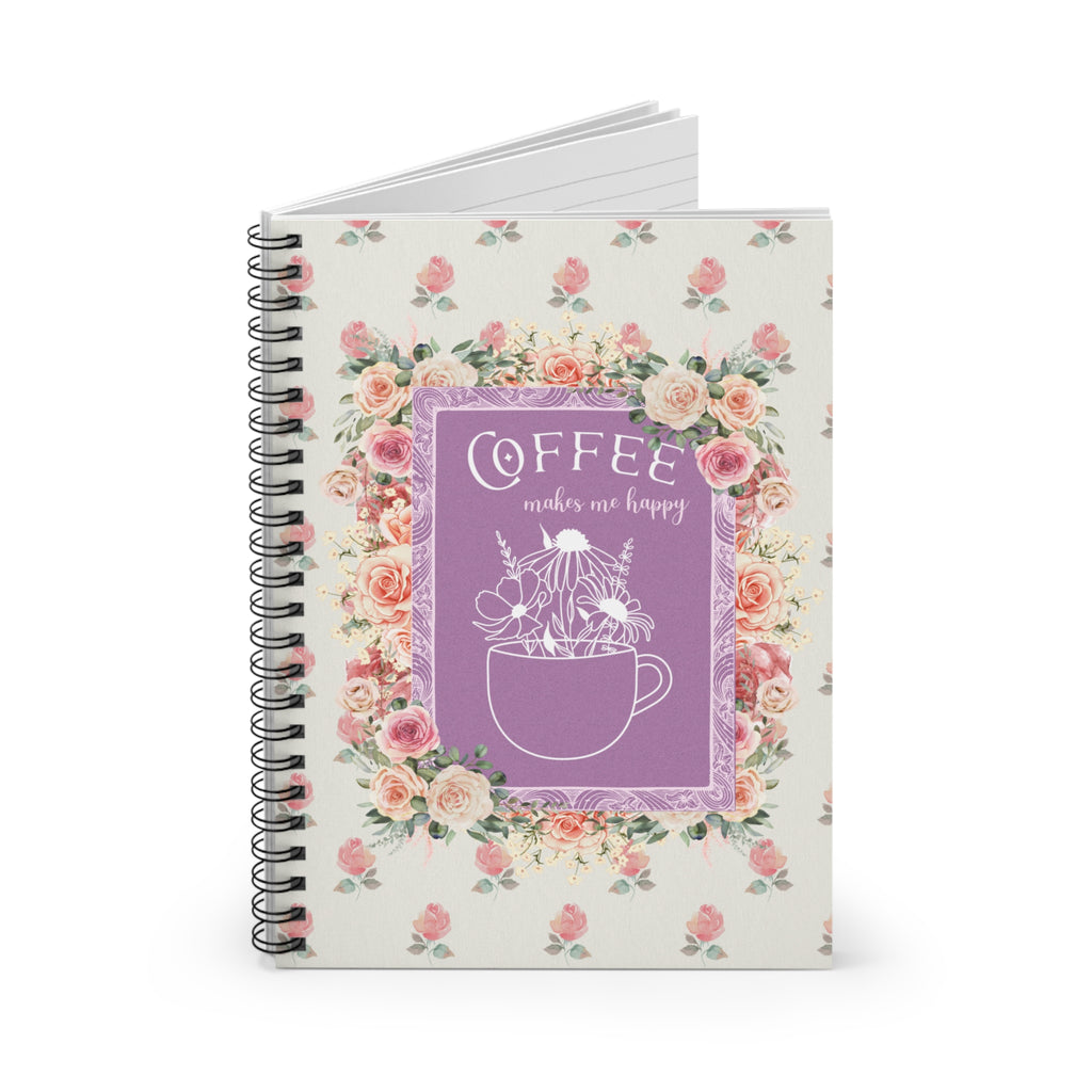 Funny Boho Coffee Lover Gift: 118 Page Spiral Notebook with Floral Cottagecore Vibe