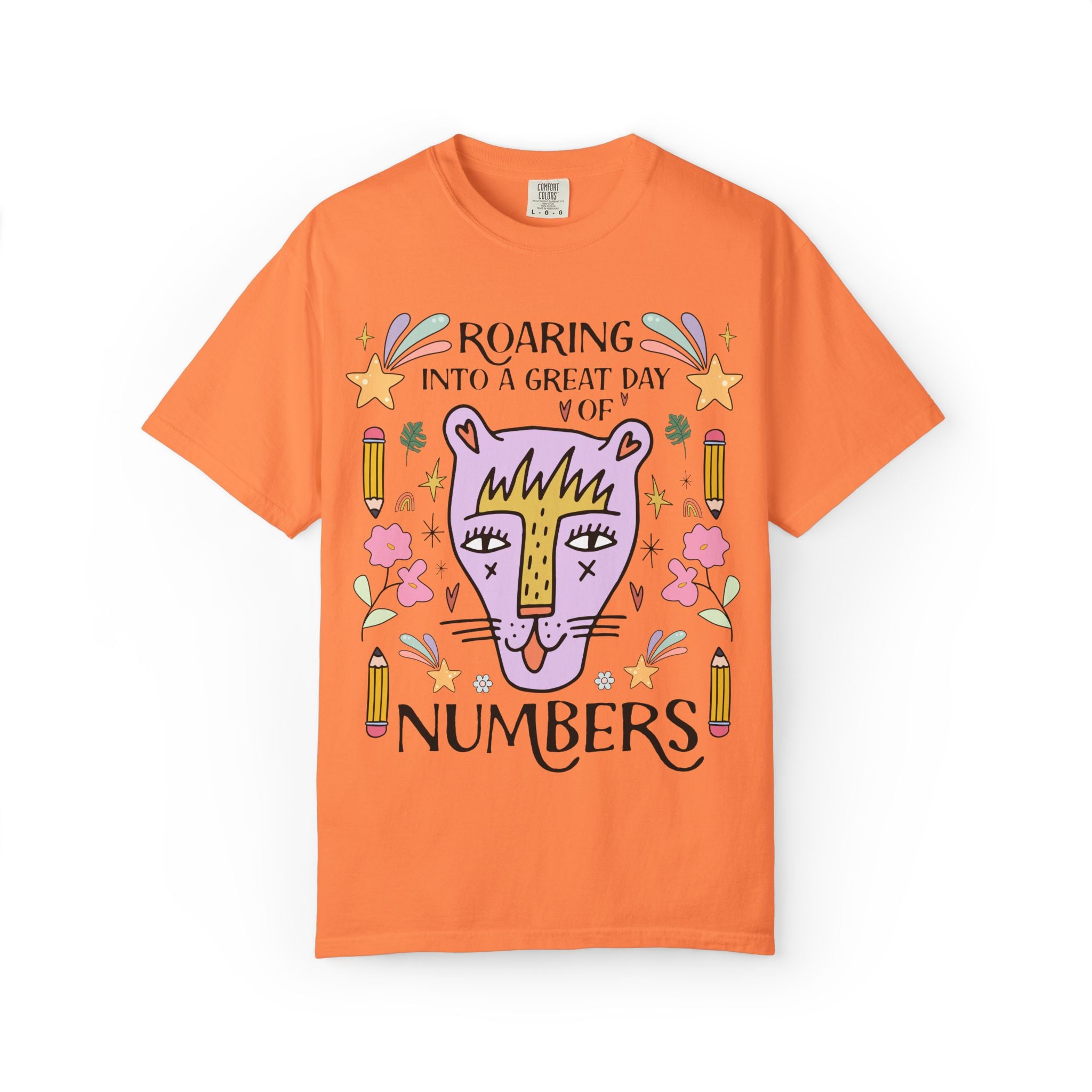High School Math Tee Shirt: Roaring Into a Great Day of Reading | Cute Eclectic Matching Teacher Math Department T-Shirt for Animal Lover