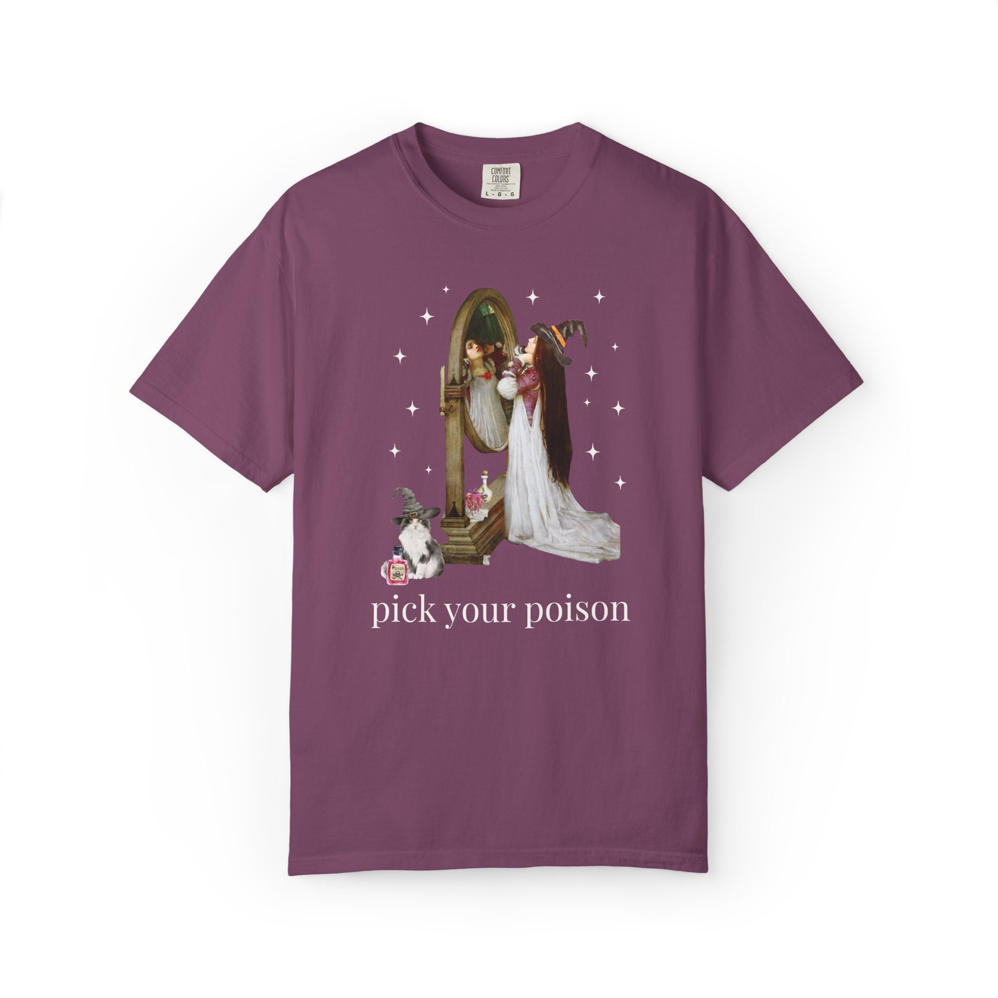 Halloween Art History Tee Shirt: Pick Your Poison | Spooky Art History Buff Tee Shirt, Famous Painting by John William Waterhouse, Cat Lover