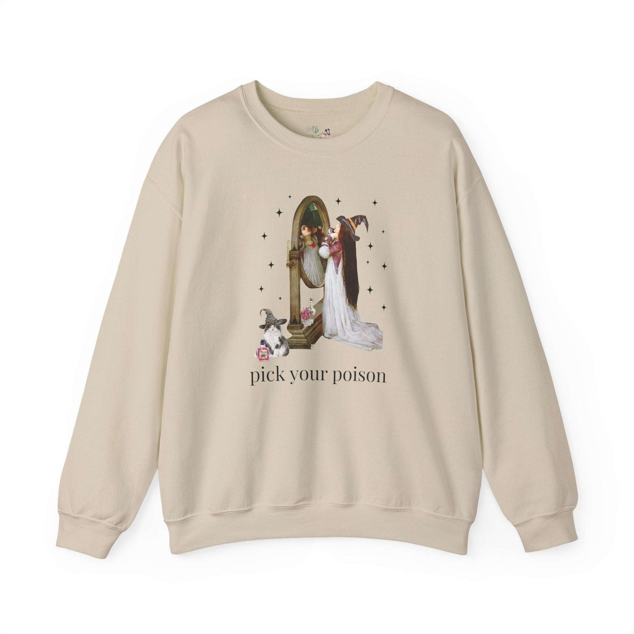 Halloween Art History Sweatshirt: Pick Your Poison | Spooky Art History Buff Crewneck, Famous Painting by John William Waterhouse, Cat Lover
