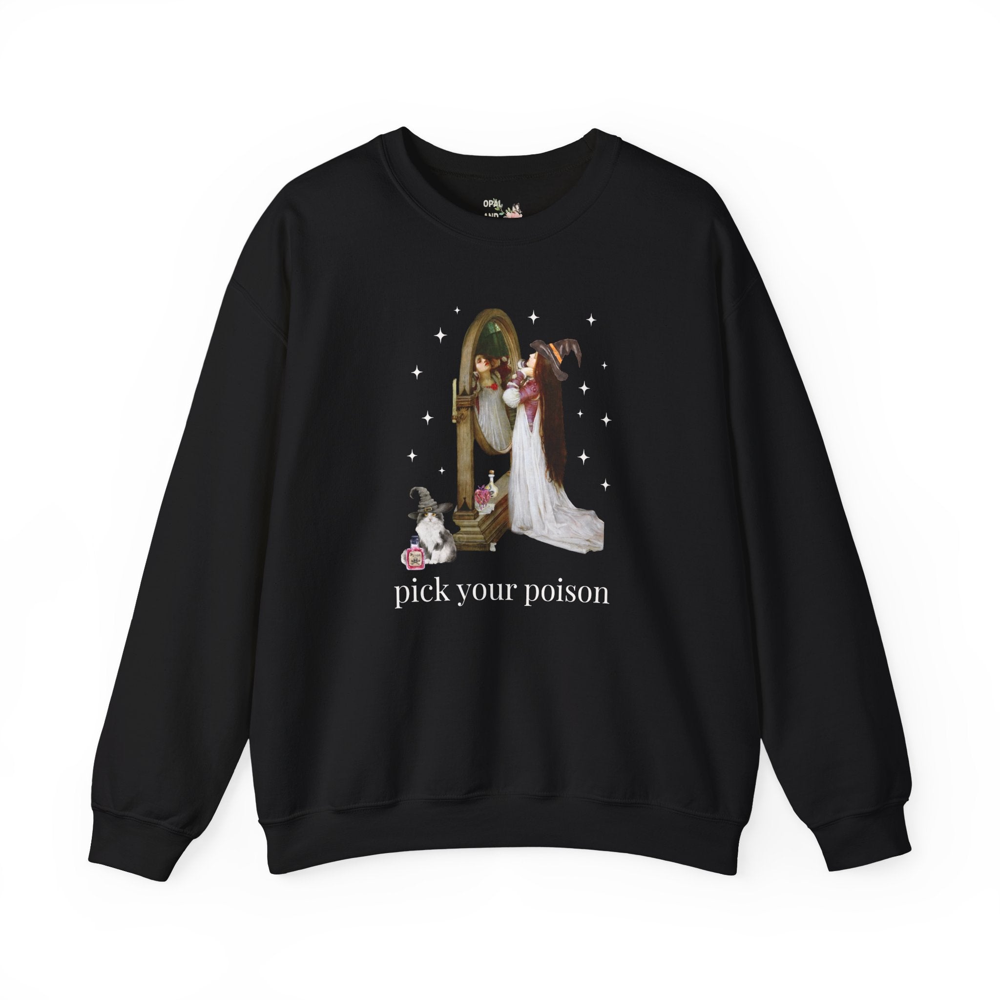 Halloween Art History Sweatshirt: Pick Your Poison | Spooky Art History Buff Crewneck, Famous Painting by John William Waterhouse, Cat Lover