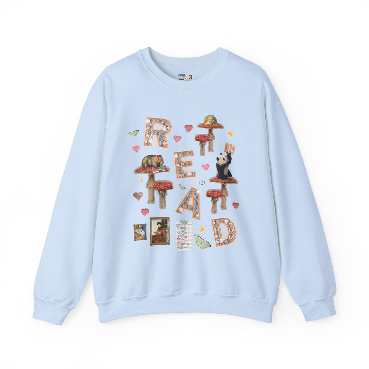 Read Animal Lover Sweatshirt with Famous Paintings and Hearts, Cute 90s Aesthetic Book Lover or Bookworm Crewneck for School Librarian or Reader