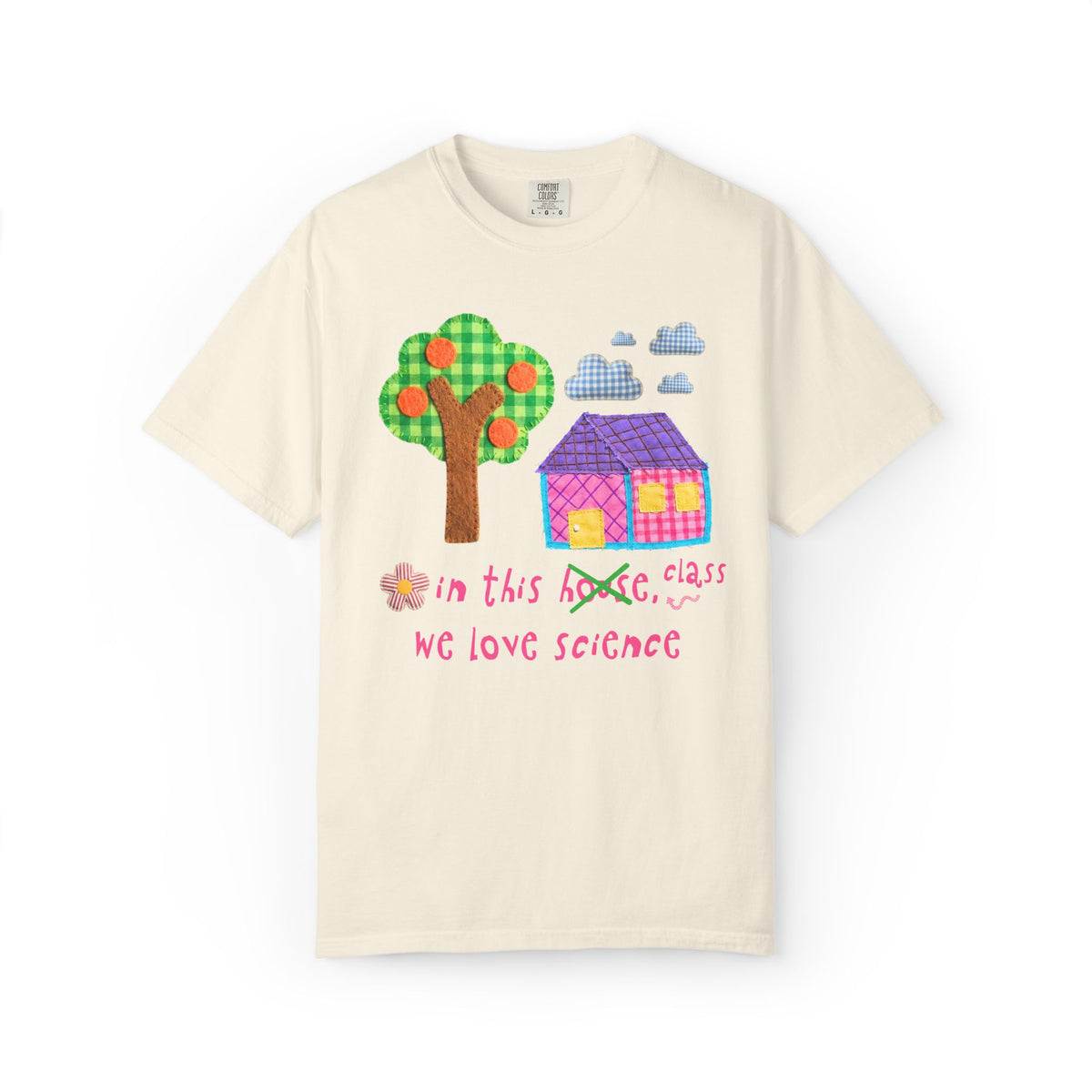 Science Teacher Tee Shirt with Kitschy Kidcore Aesthetic: In This Class, We Love Science | Cute and Colorful Matching Teacher Team Shirt