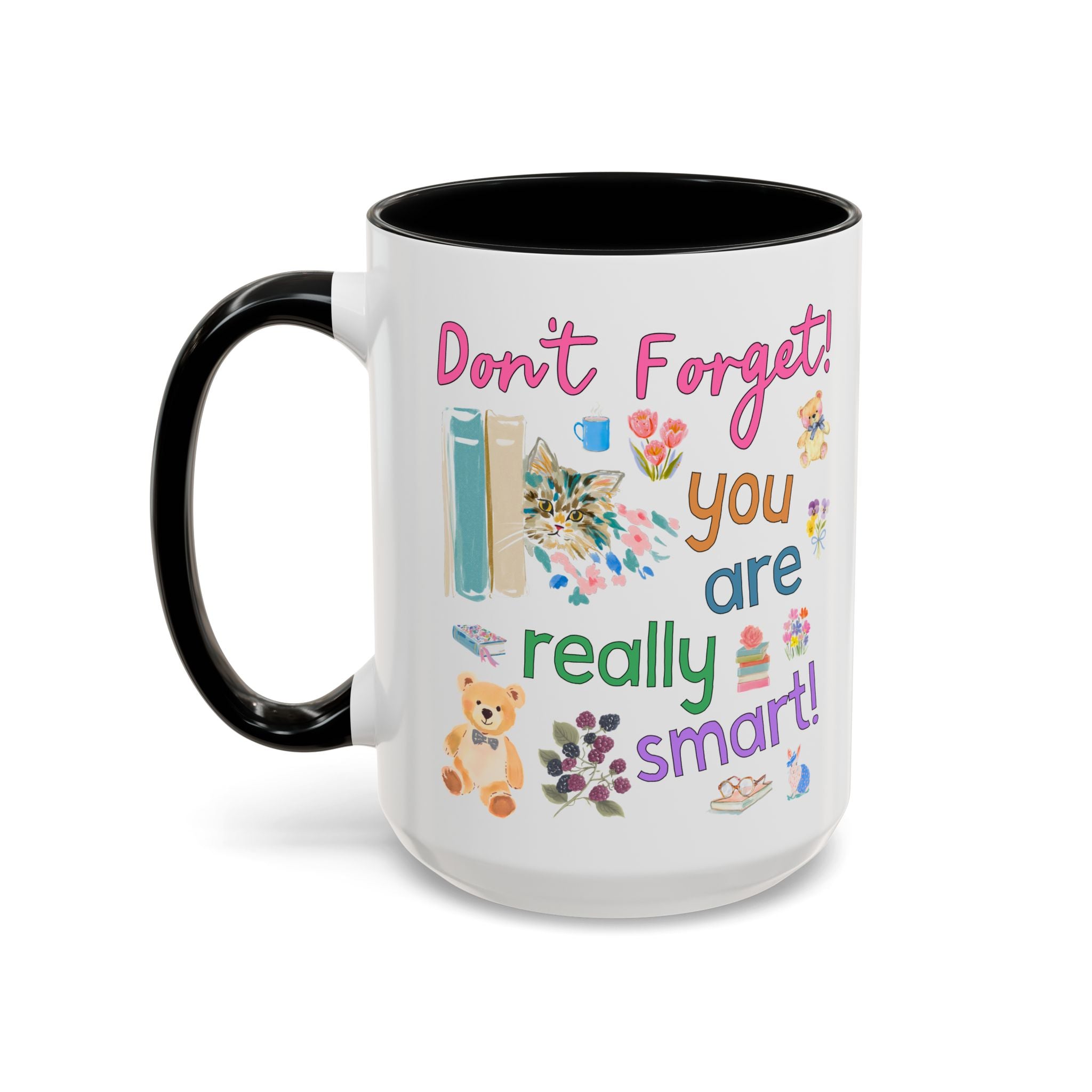You are Really Smart Positive Affirmation Teacher 15 Oz Coffee Mug for Testing Day, Matching Teacher Team Mug with Cute Cottagecore Bears and Books